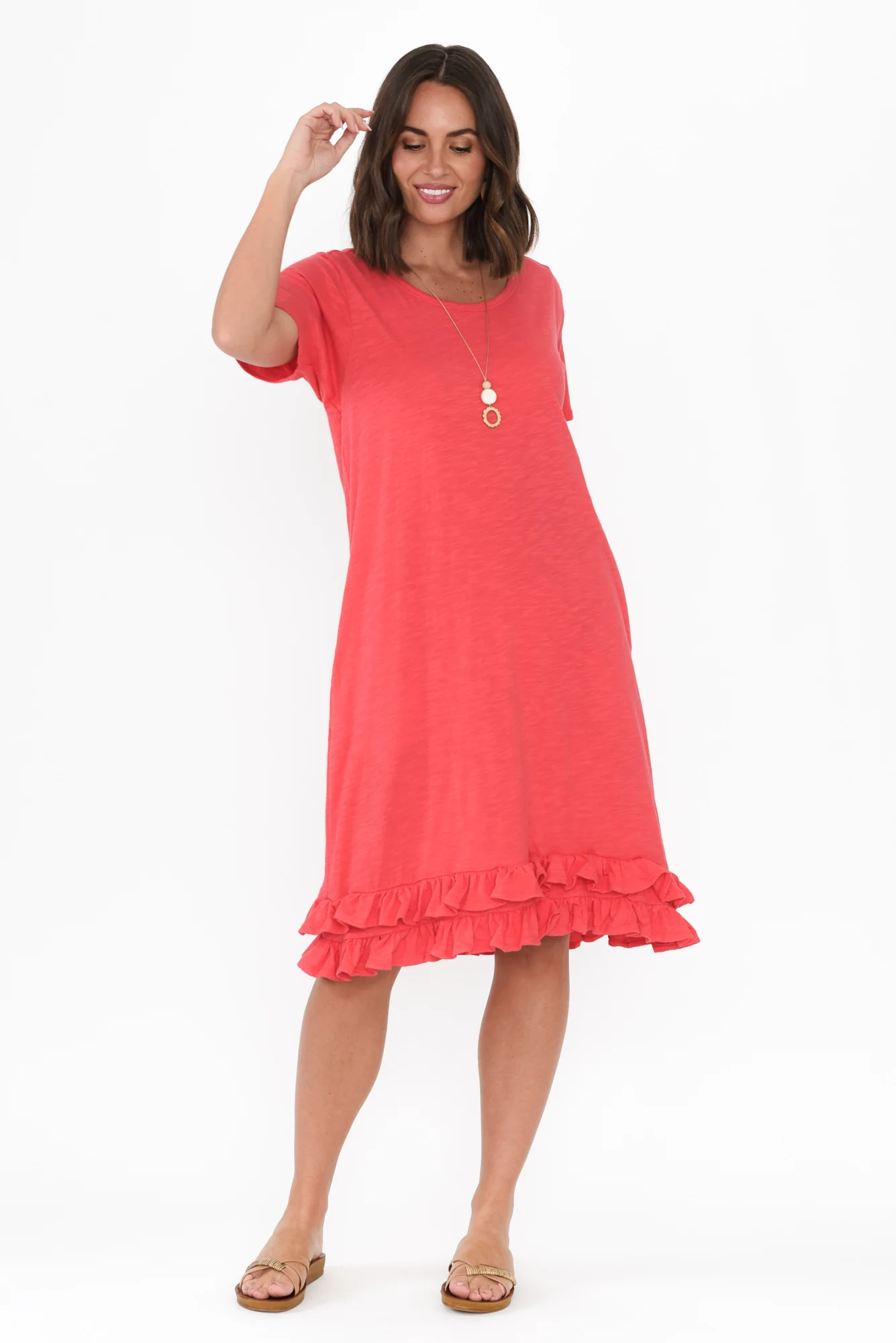 Aaliyah Coral Cotton Frill Dress - Image 6