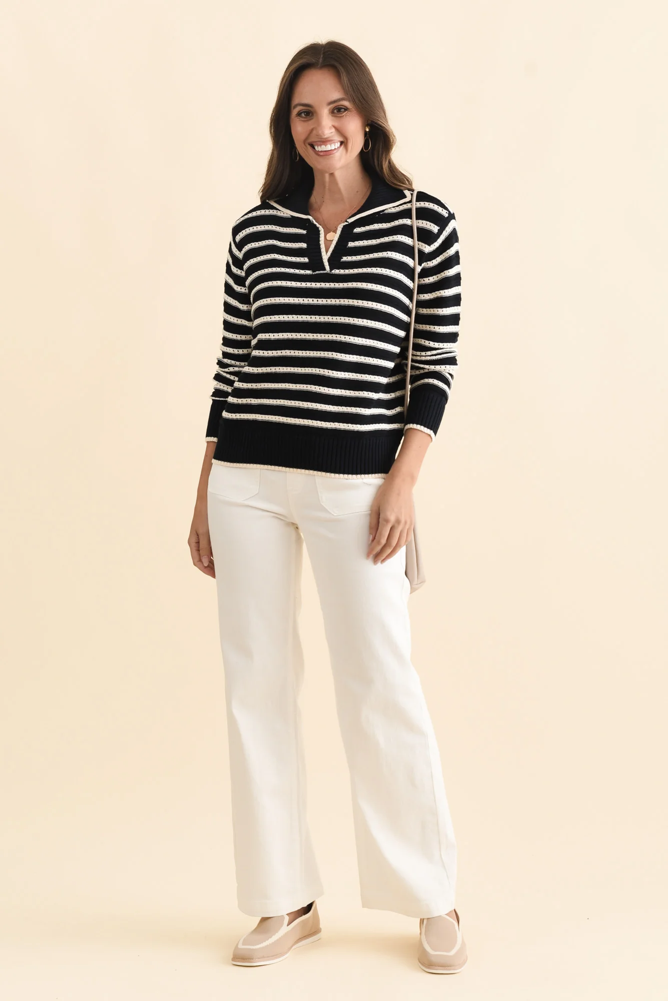 Aberdeen Navy Stripe Cotton Knit Sweater - Image 2