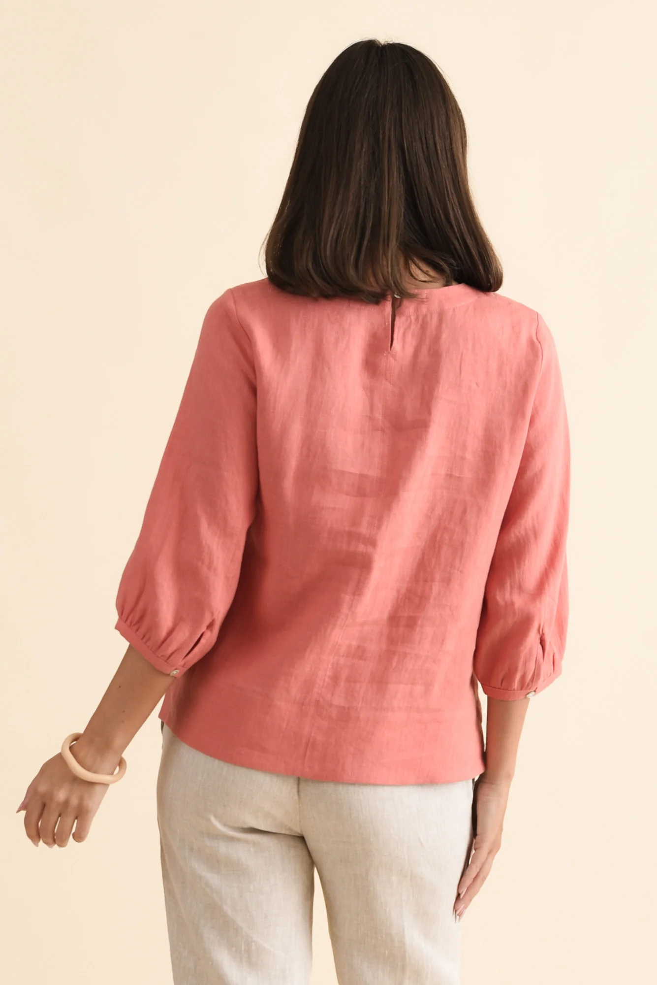 Addie Orange Linen Sleeved Top - Image 4