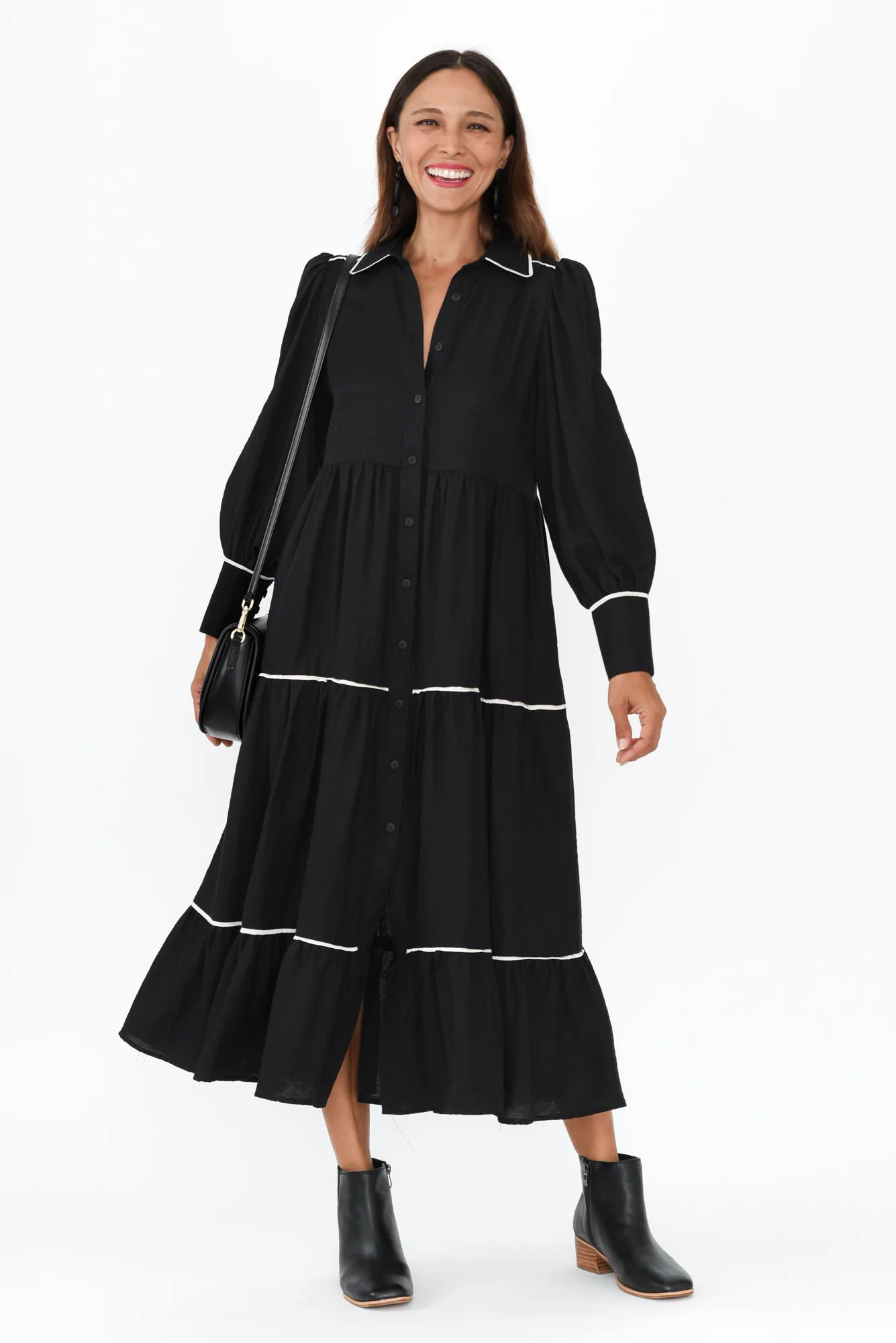 Agatha Black Trim Tie Dress