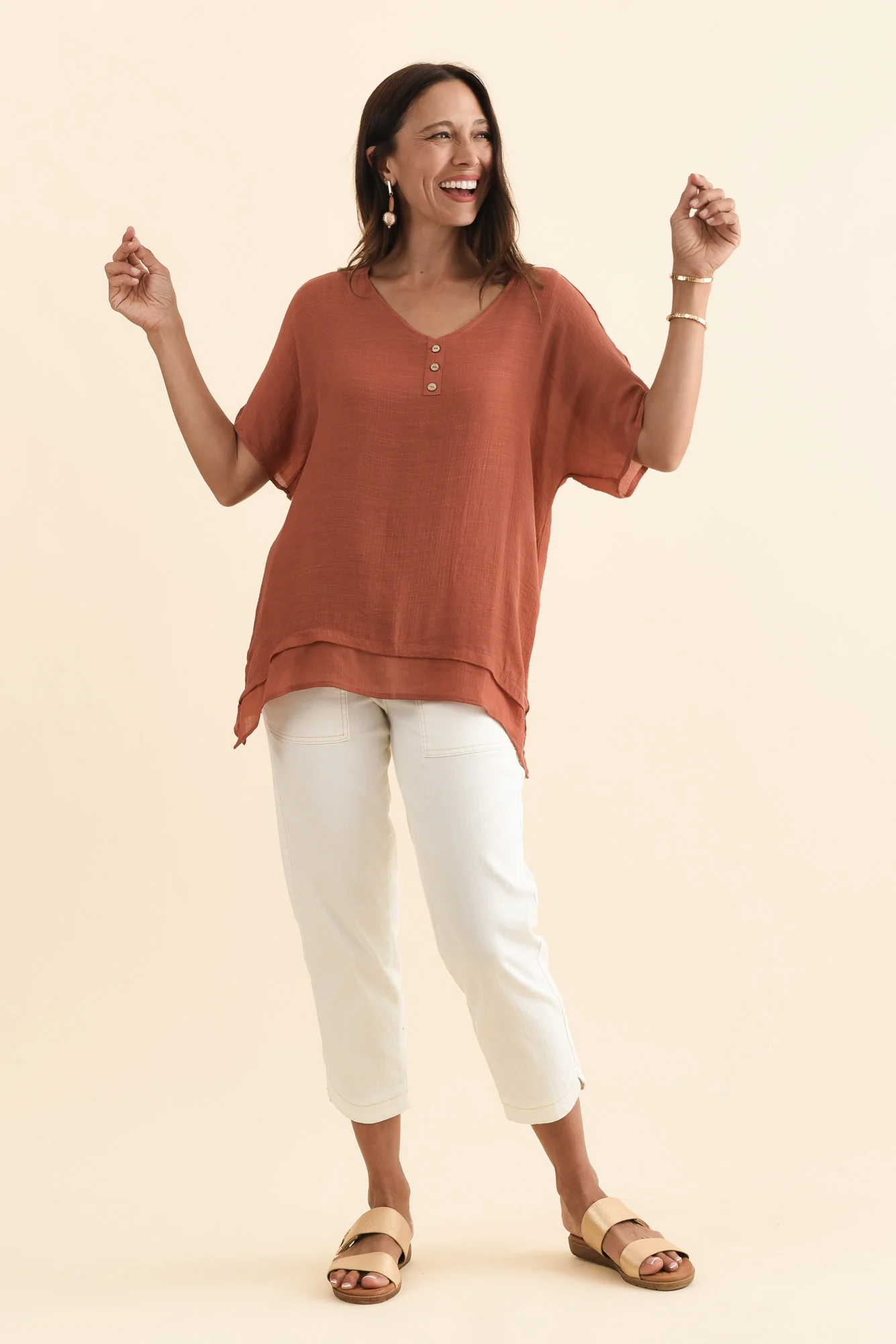 Alison Rust Layered Button Top - Image 2