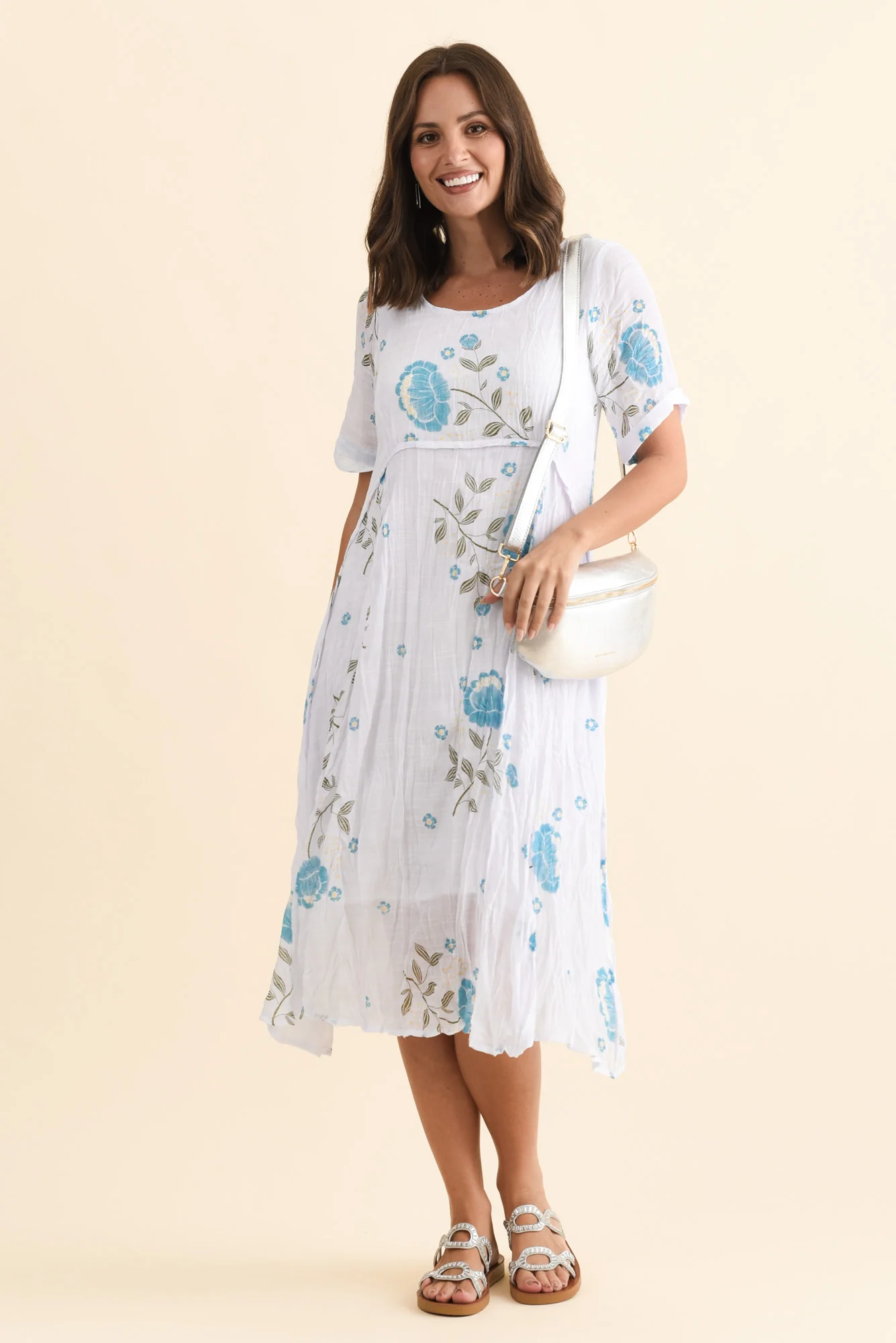 Amberley Blue Floral Cotton Blend Dress