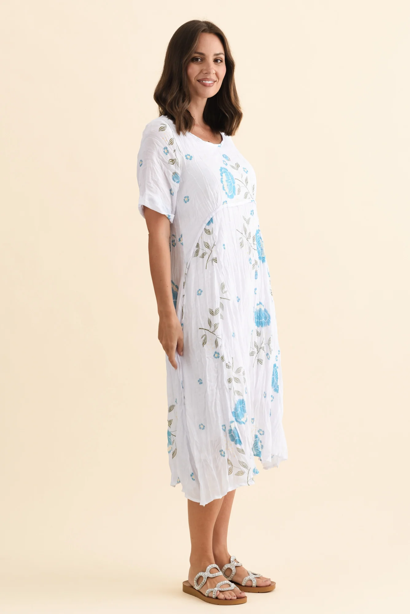 Amberley Blue Floral Cotton Blend Dress - Image 3