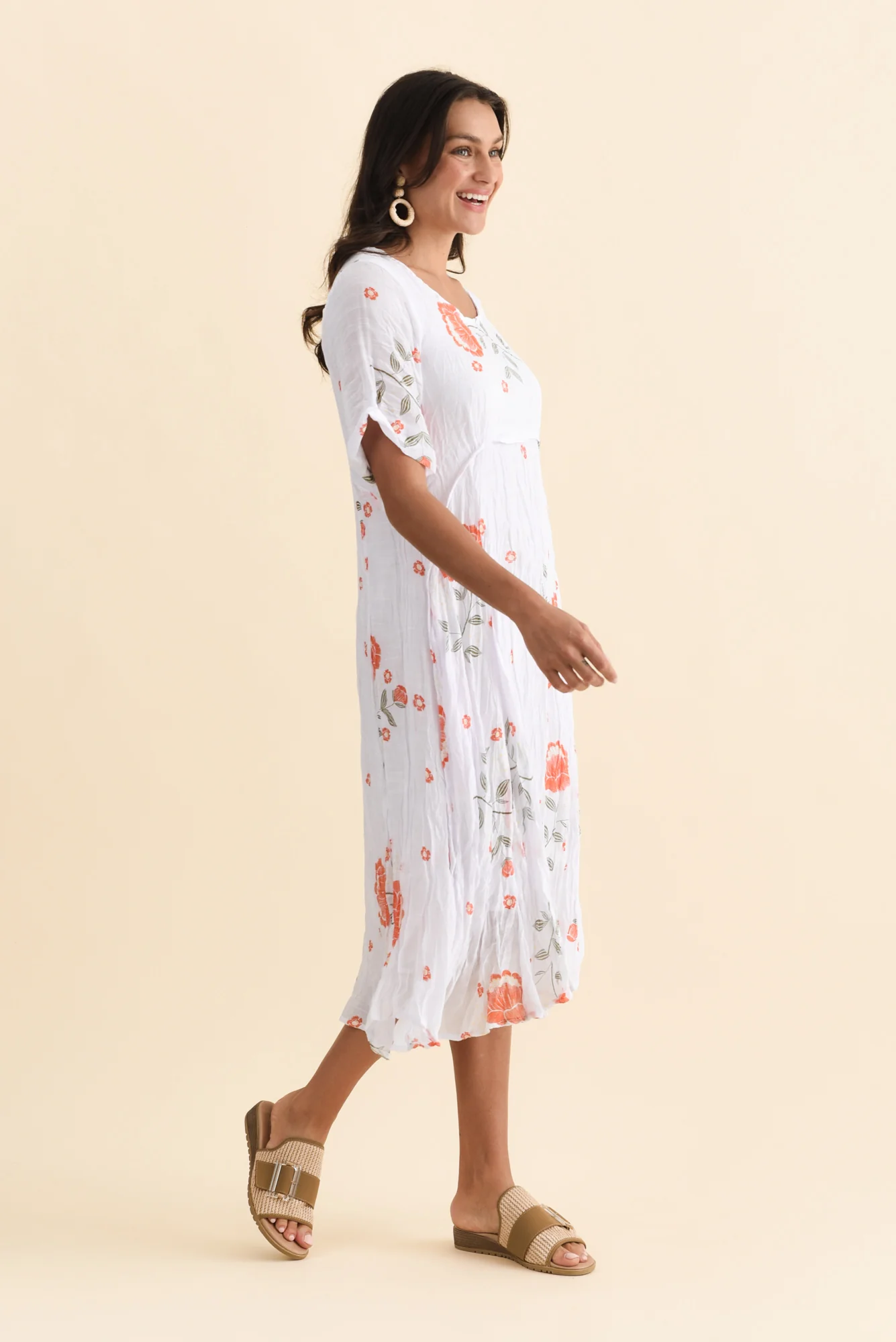 Amberley Orange Floral Cotton Blend Dress - Image 3