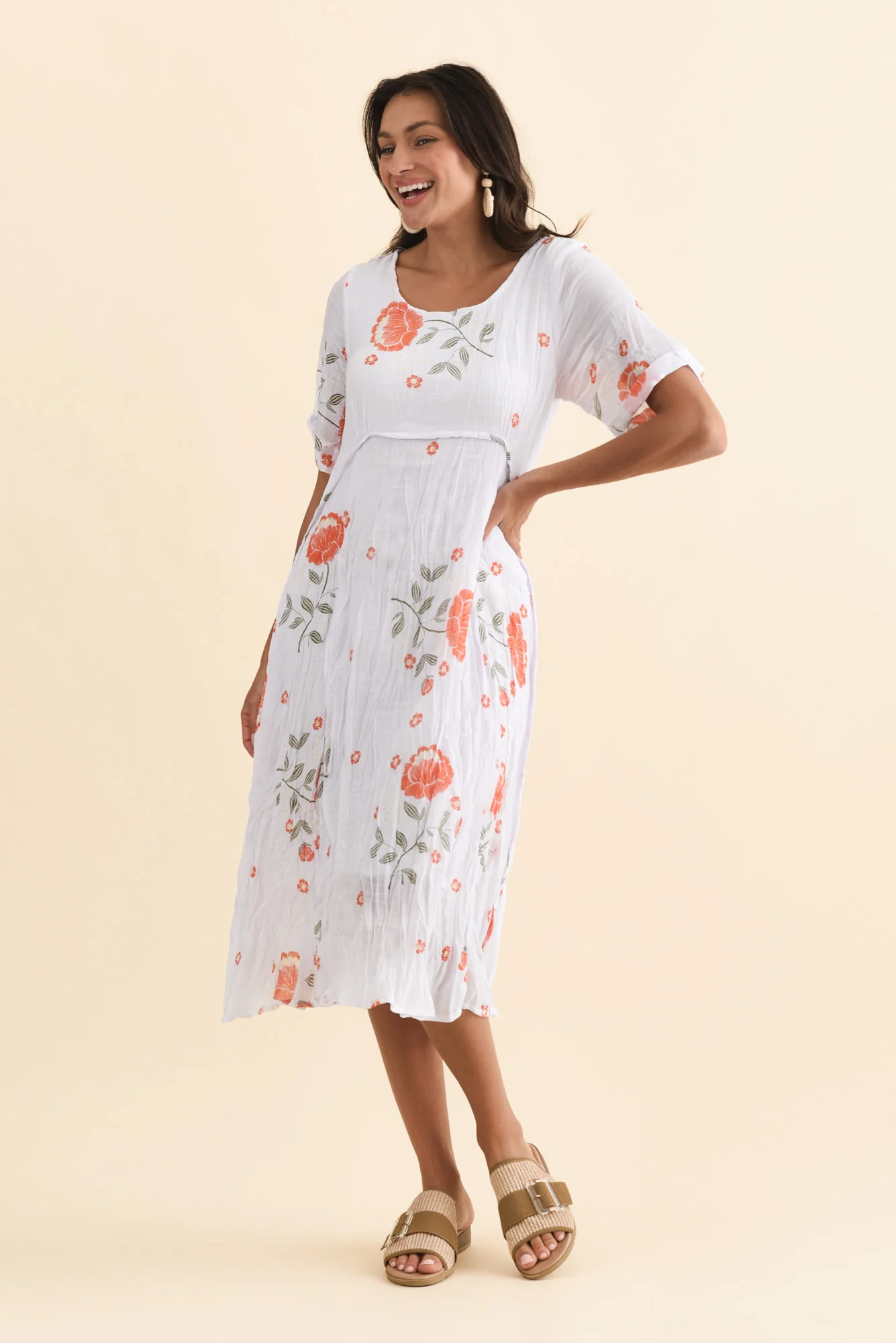 Amberley Orange Floral Cotton Blend Dress - Image 6