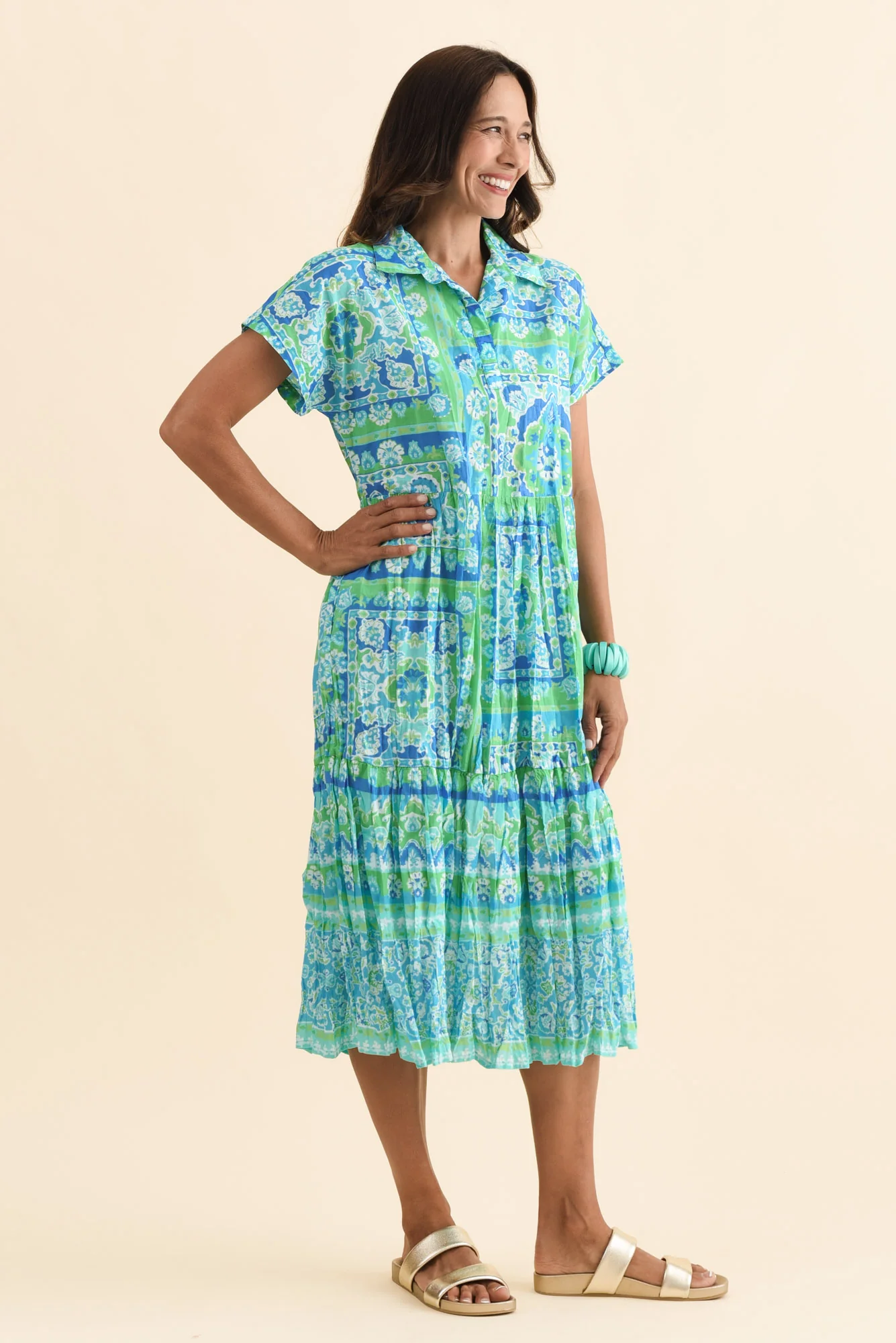 Anali Blue Abstract Cotton Shirt Dress - Image 3