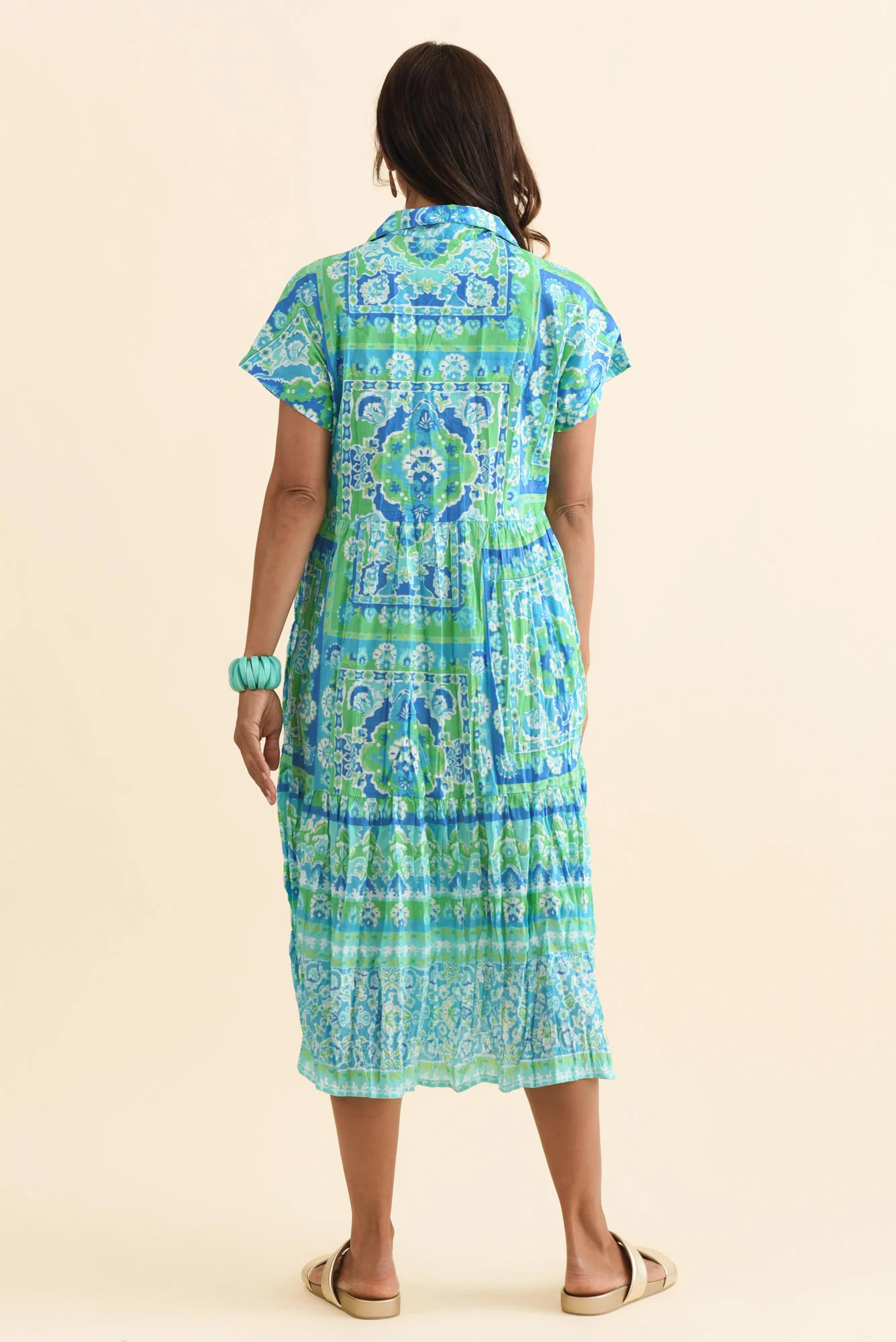 Anali Blue Abstract Cotton Shirt Dress - Image 4