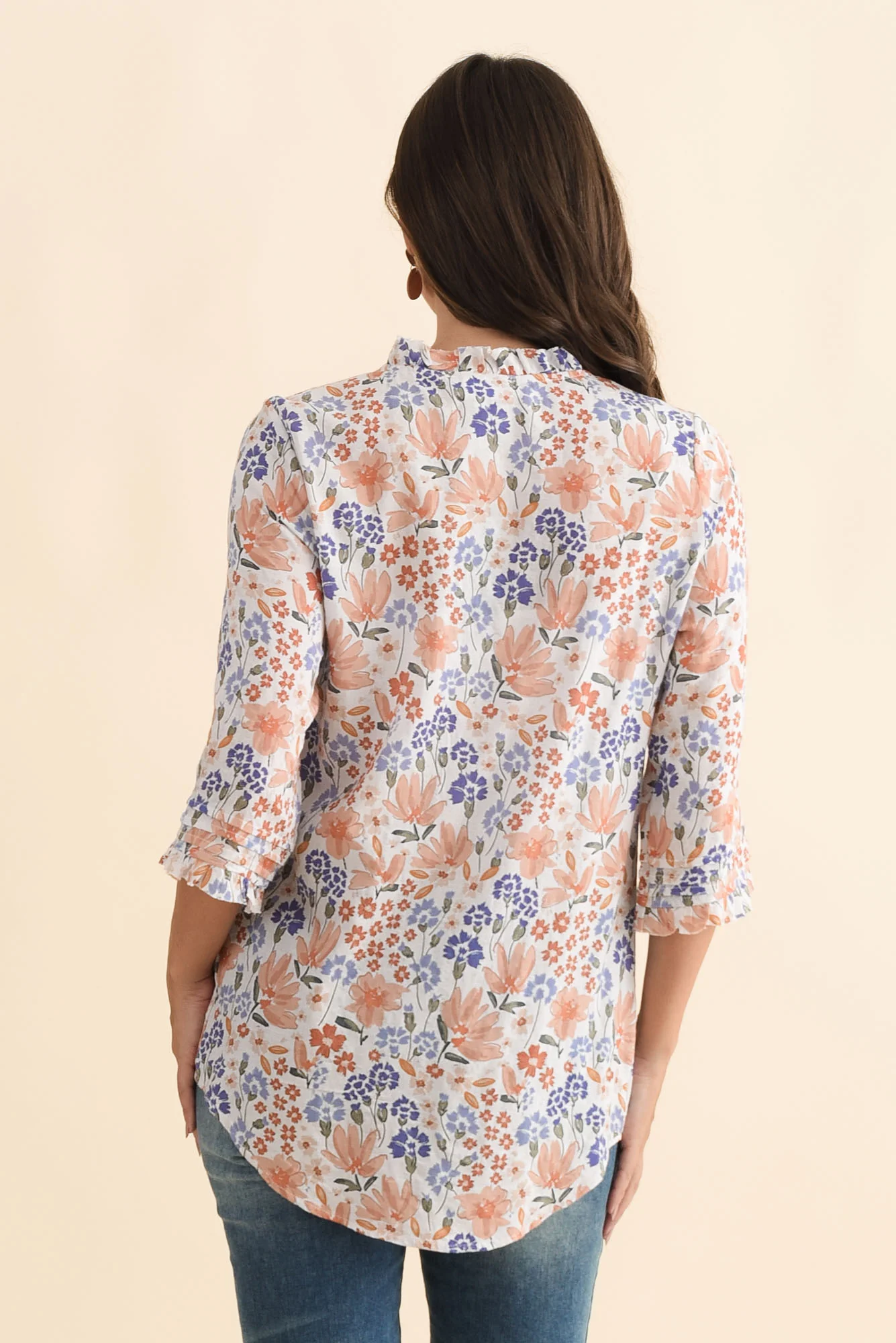 Angelo Orange Wildflower Cotton Button Top - Image 4