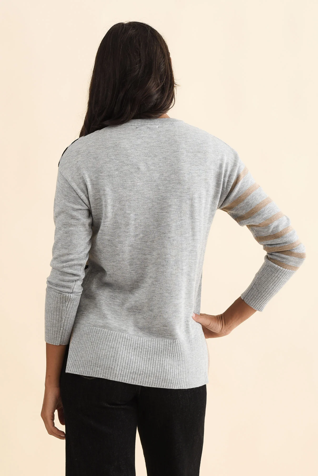 Anju Grey Stripe Heart Knit Jumper - Image 4