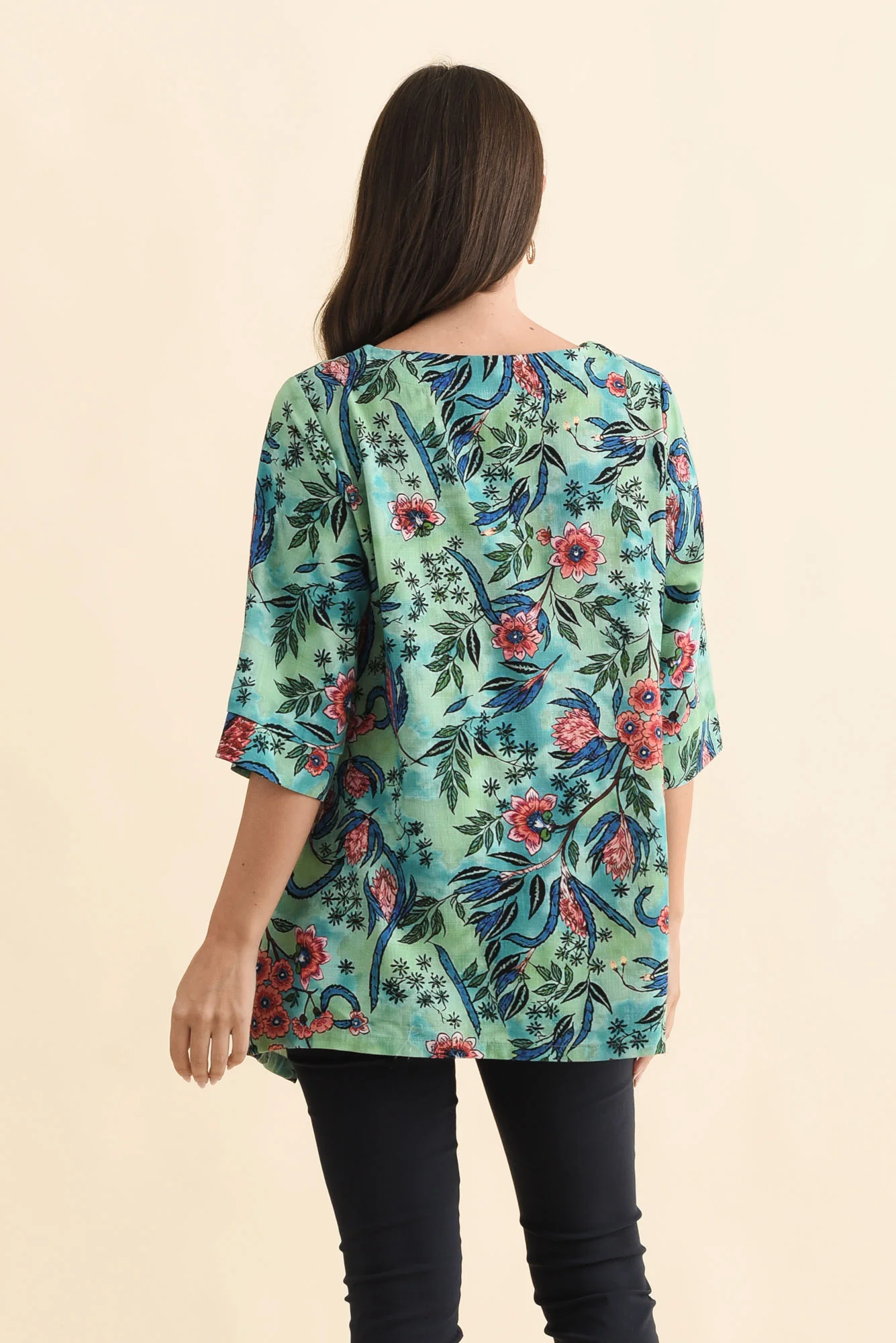 Anya Blue Garden Linen Cotton Top - Image 4