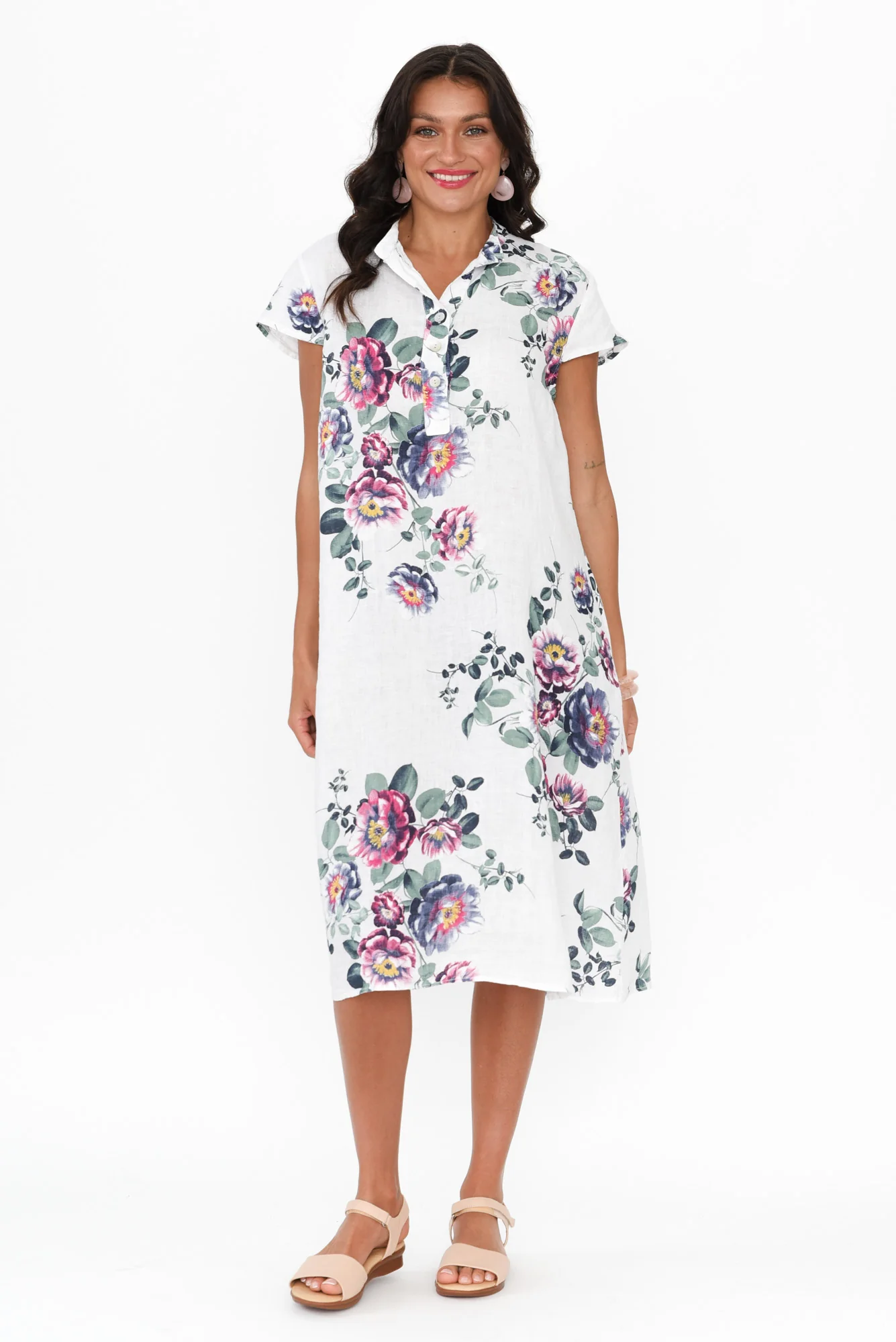 Bana White Floral Linen Pocket Dress - Image 2