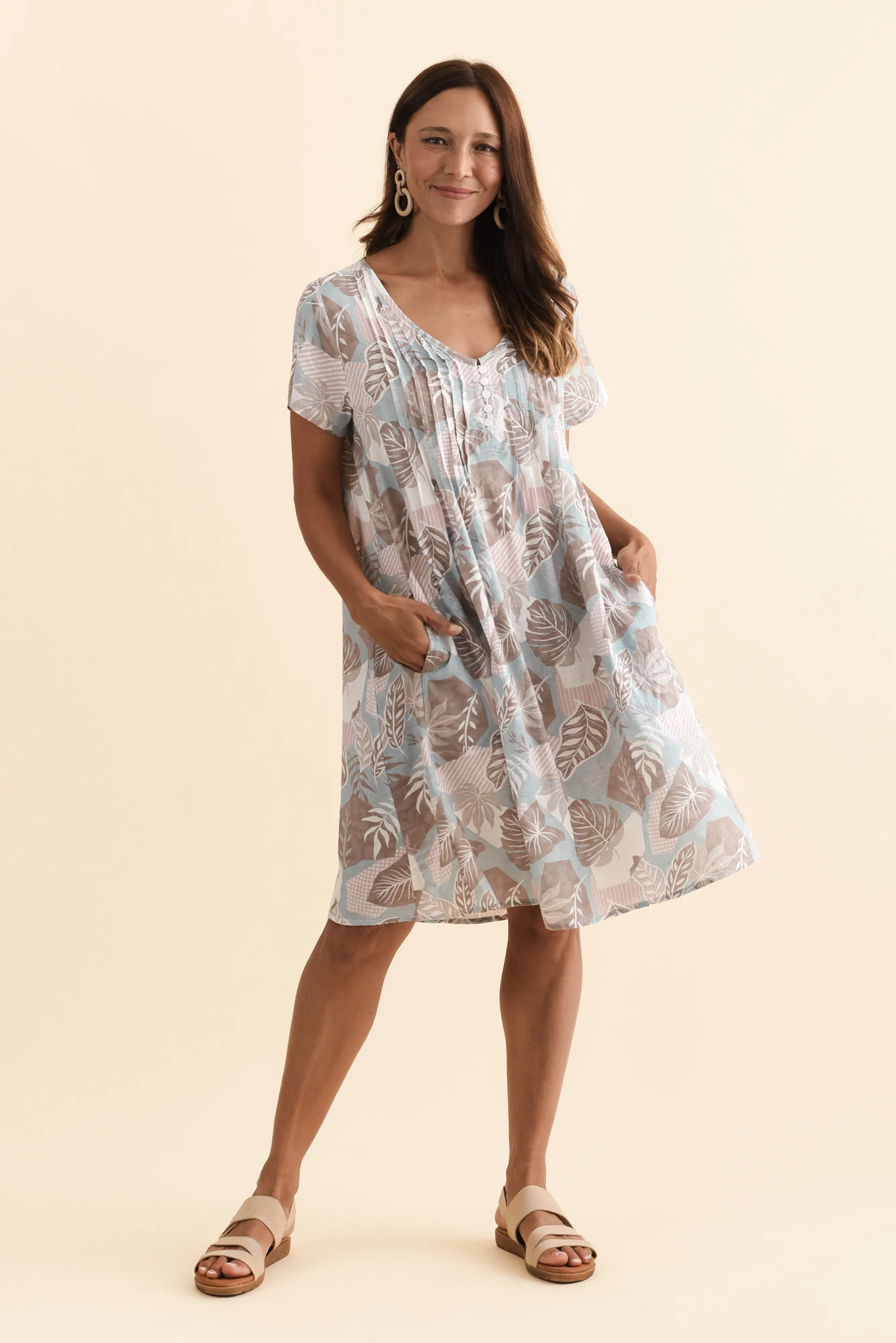 Barry Blue Leaf Cotton Button Dress - Image 6