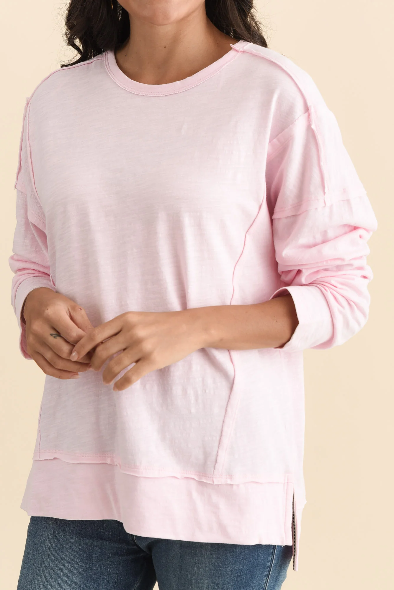 Beatris Pink Cotton Long Sleeve Tee - Image 5