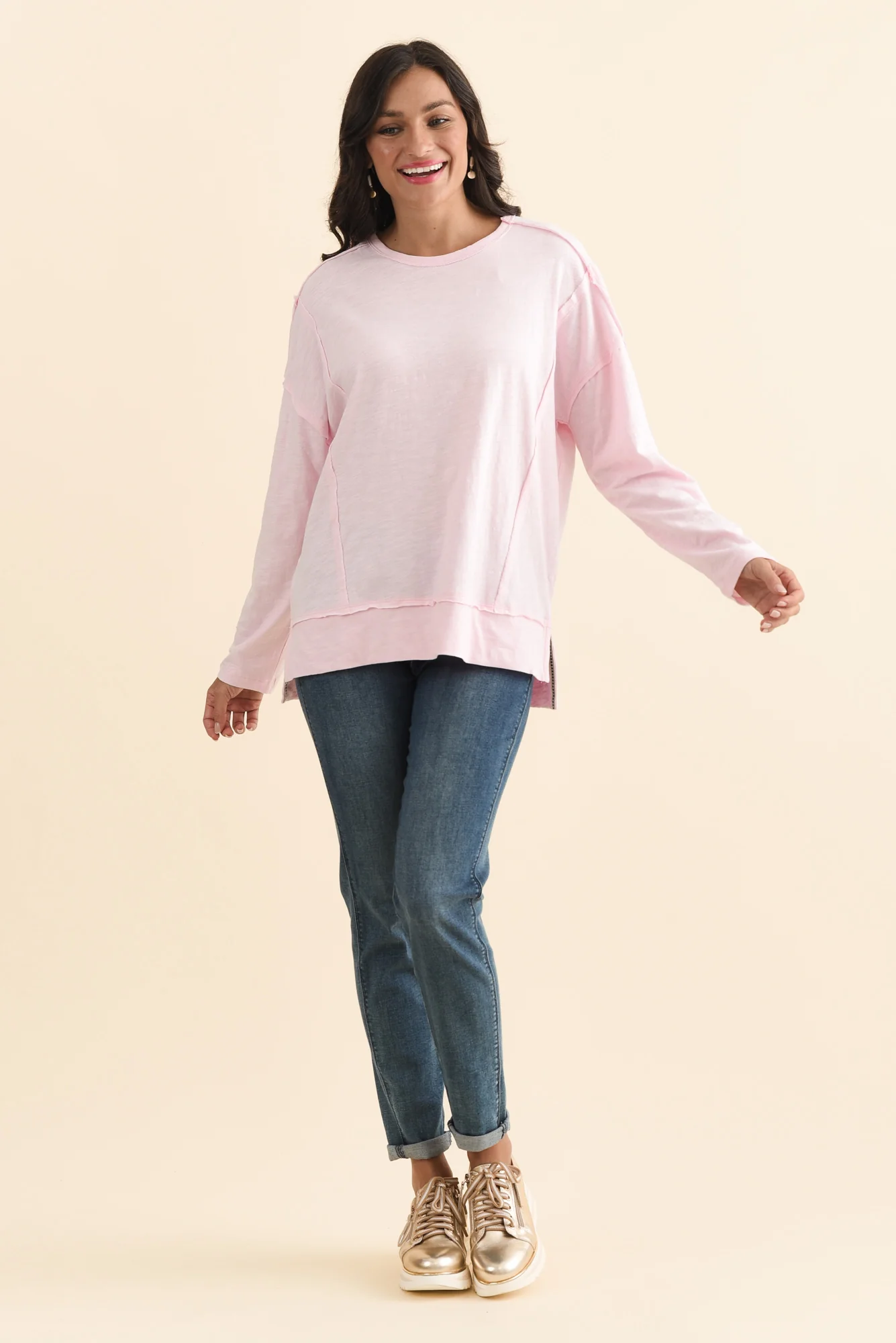 Beatris Pink Cotton Long Sleeve Tee - Image 6