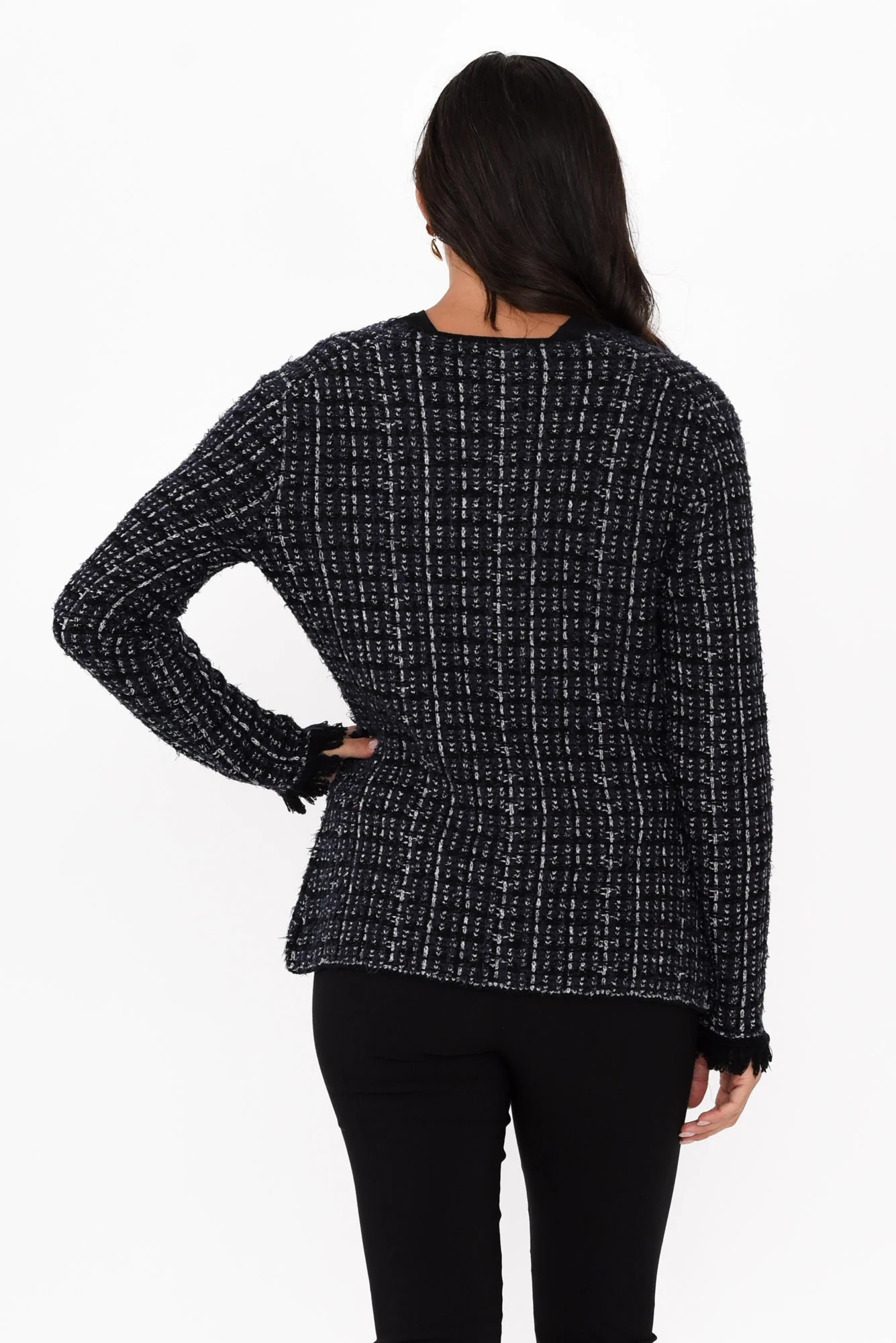 Beverly Navy Check Knit Blazer Cardigan - Image 4