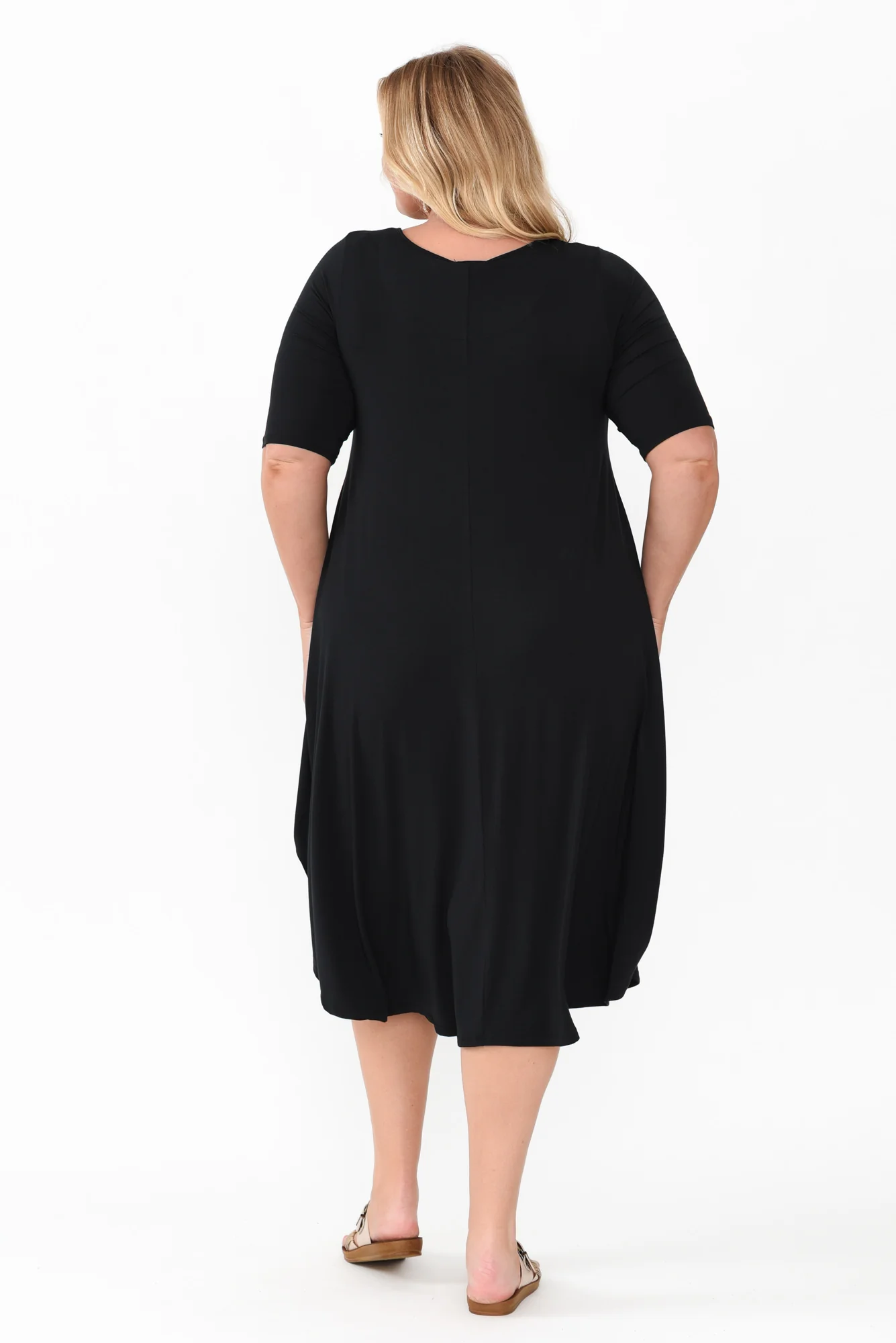 Black Micro Modal Tri Drape Dress - Image 10
