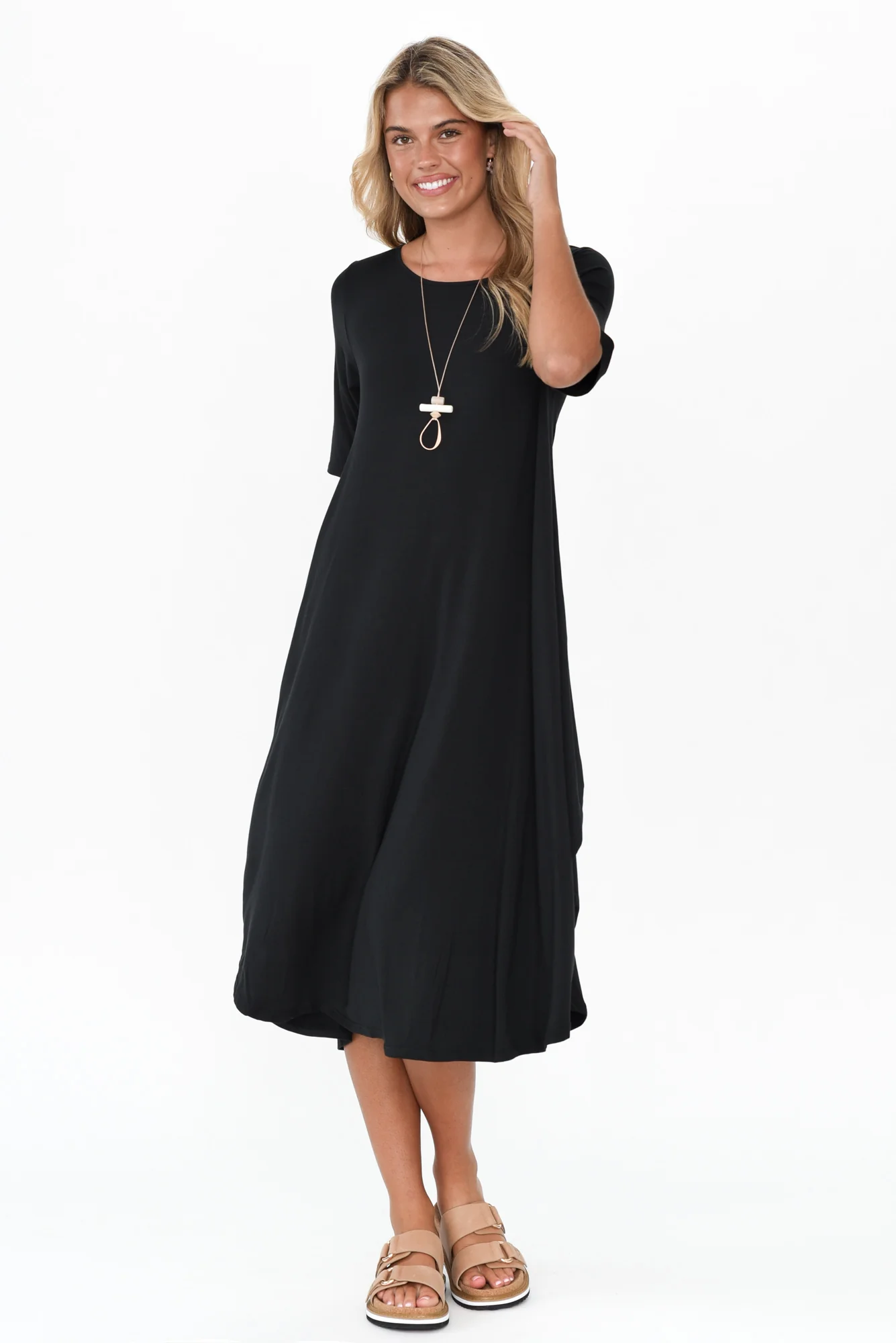 Black Micro Modal Tri Drape Dress - Image 2