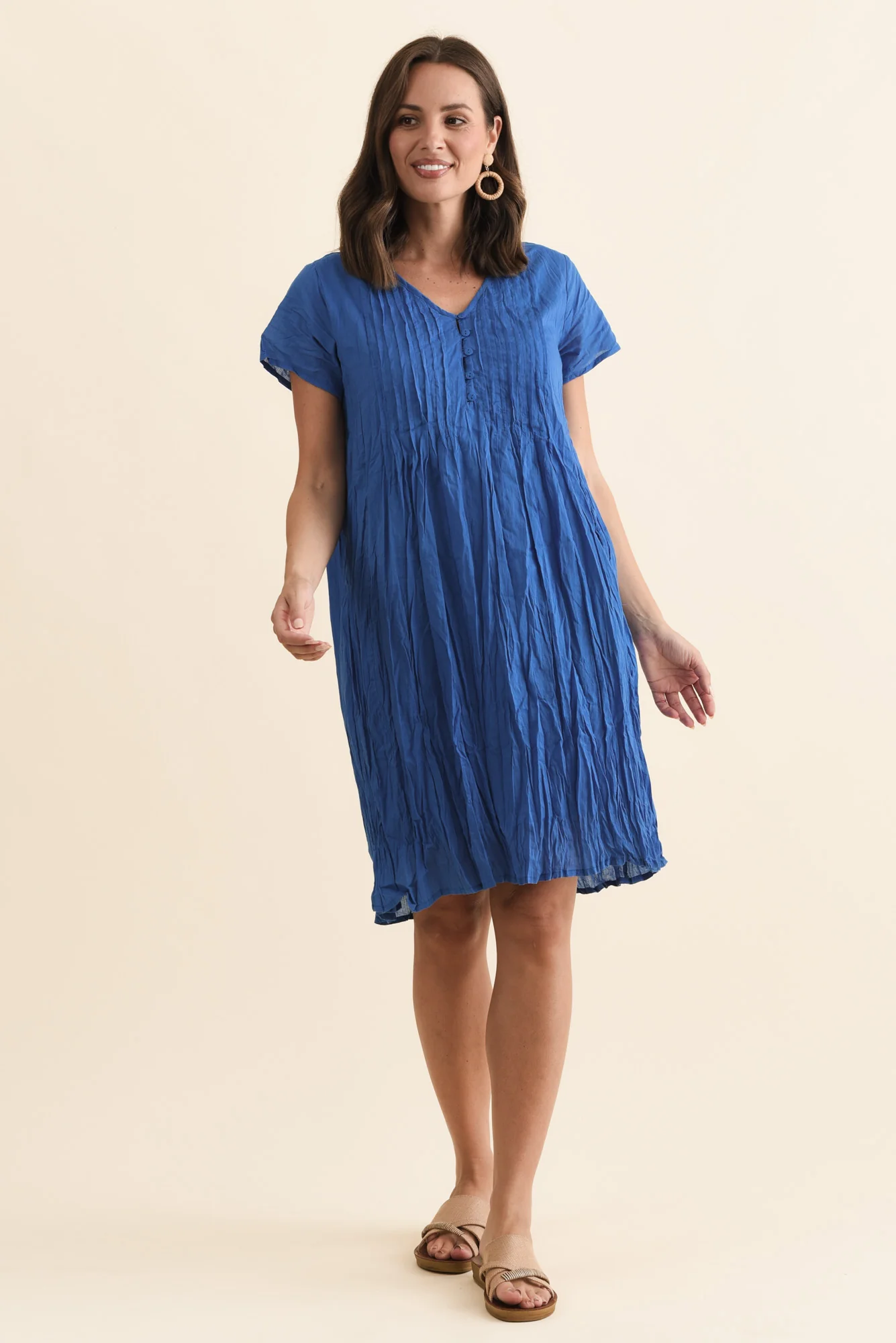 Sabina Blue Crinkle Cotton Dress - Image 2