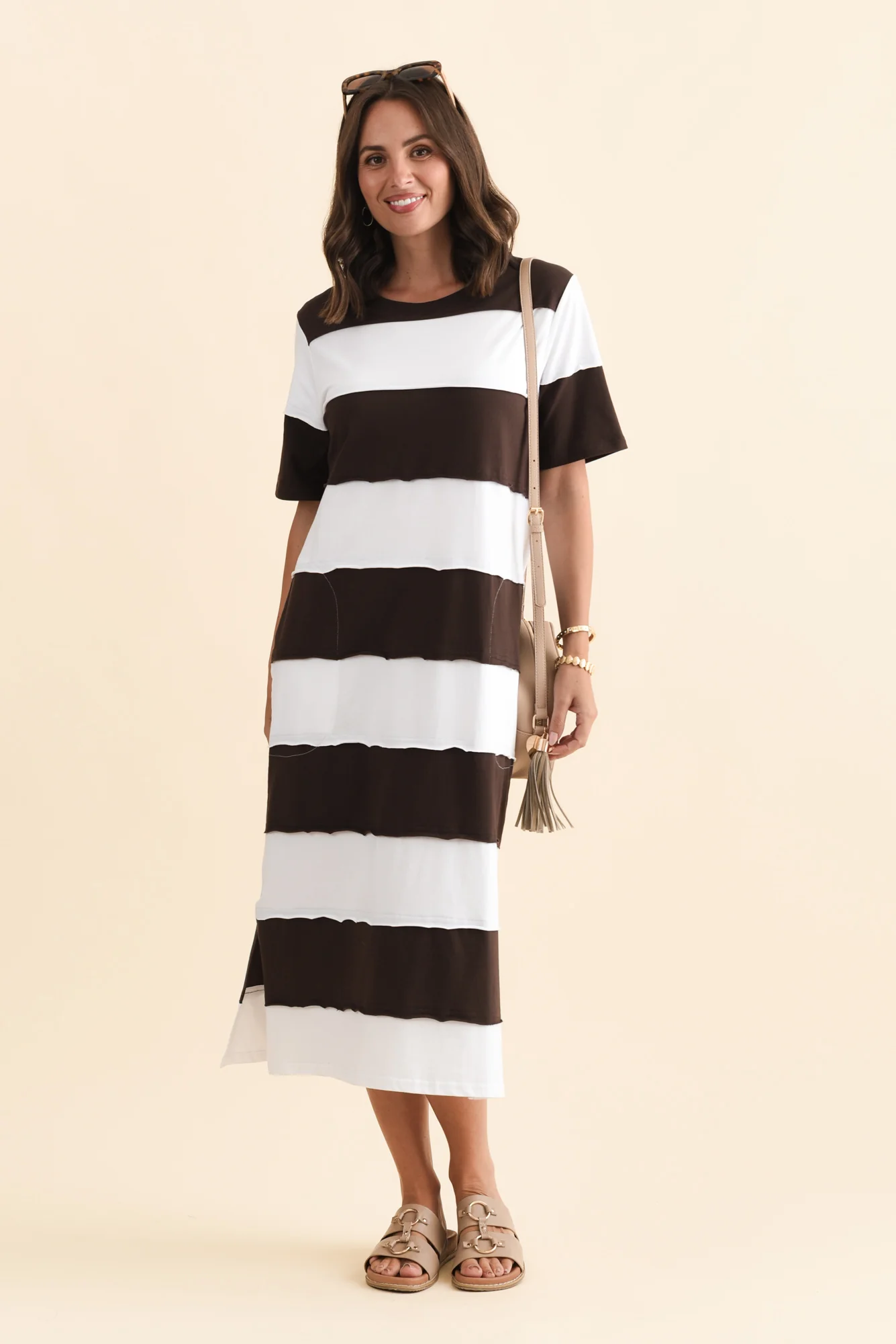 Bold Dark Brown Stripe Cotton Tee Dress