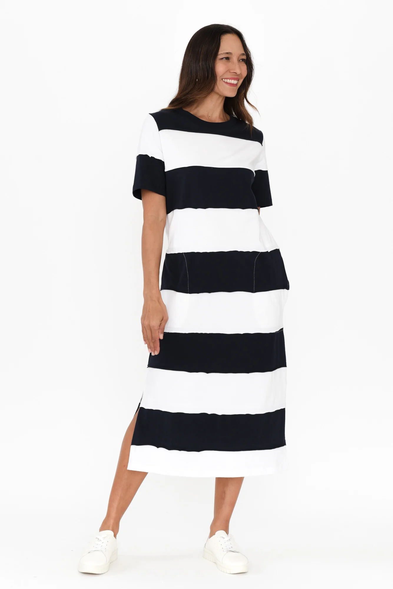 Bold Navy Stripe Cotton Tee Dress - Image 7