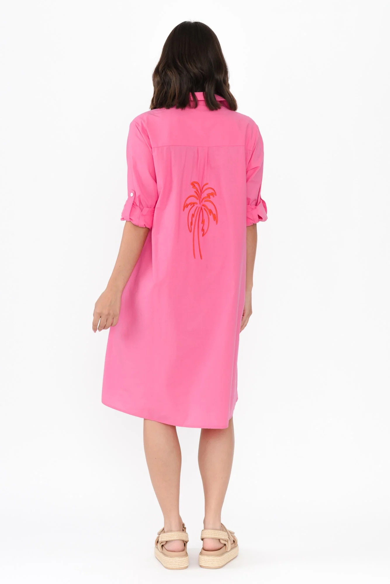 Bridie Pink Palm Cotton Shirt Dress - Image 5