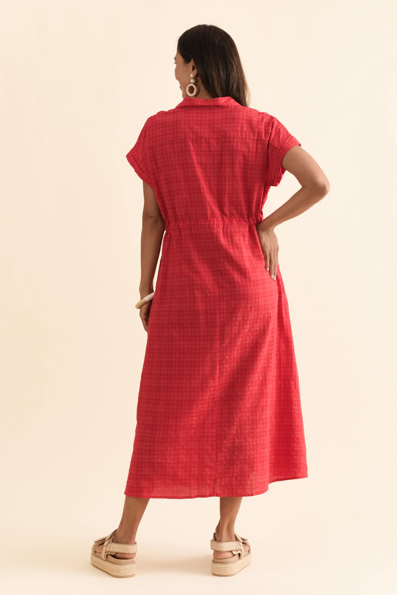 Brydie Red Check Cotton Blend Dress - Image 5