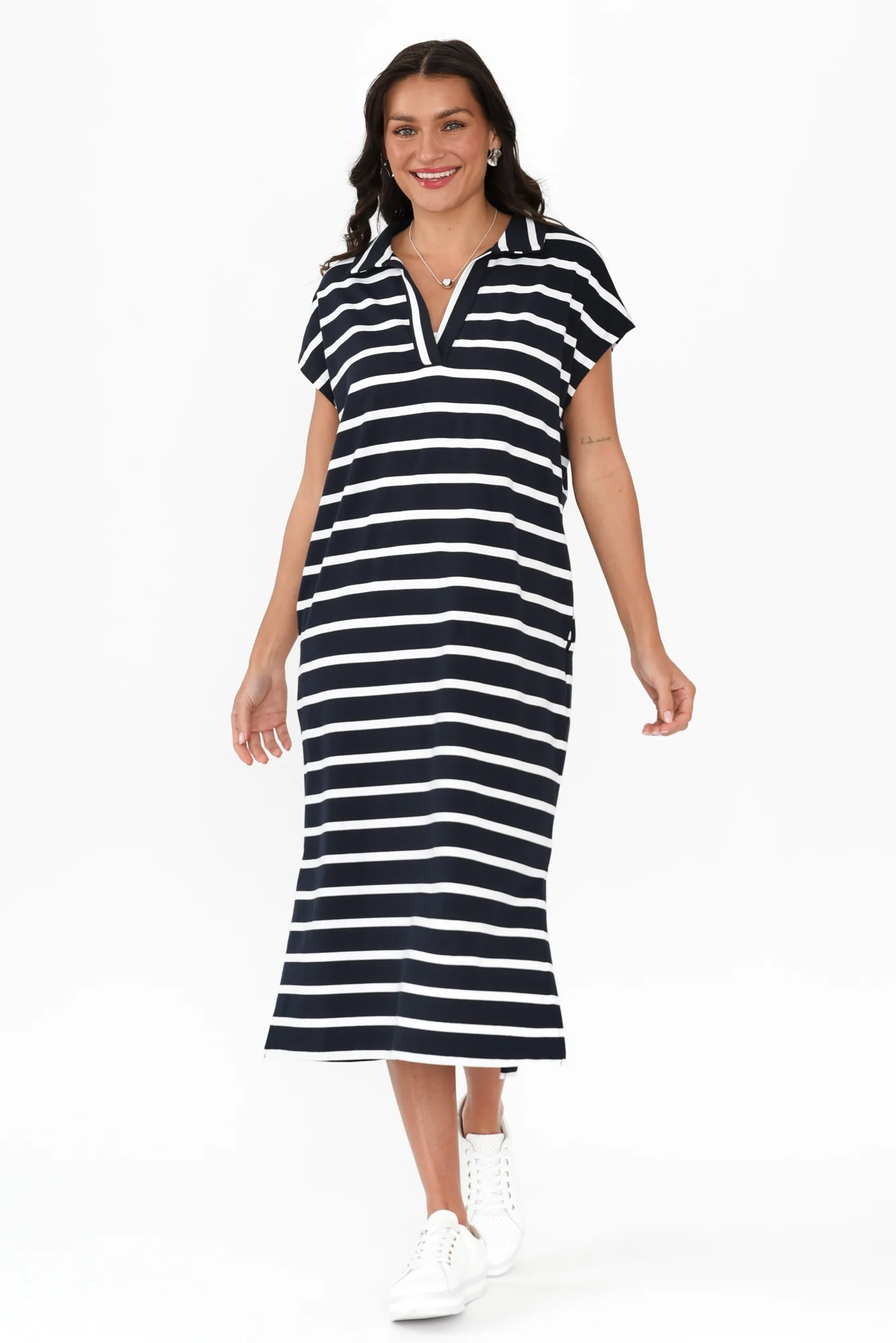 Brynn Navy Stripe Cotton Polo Dress