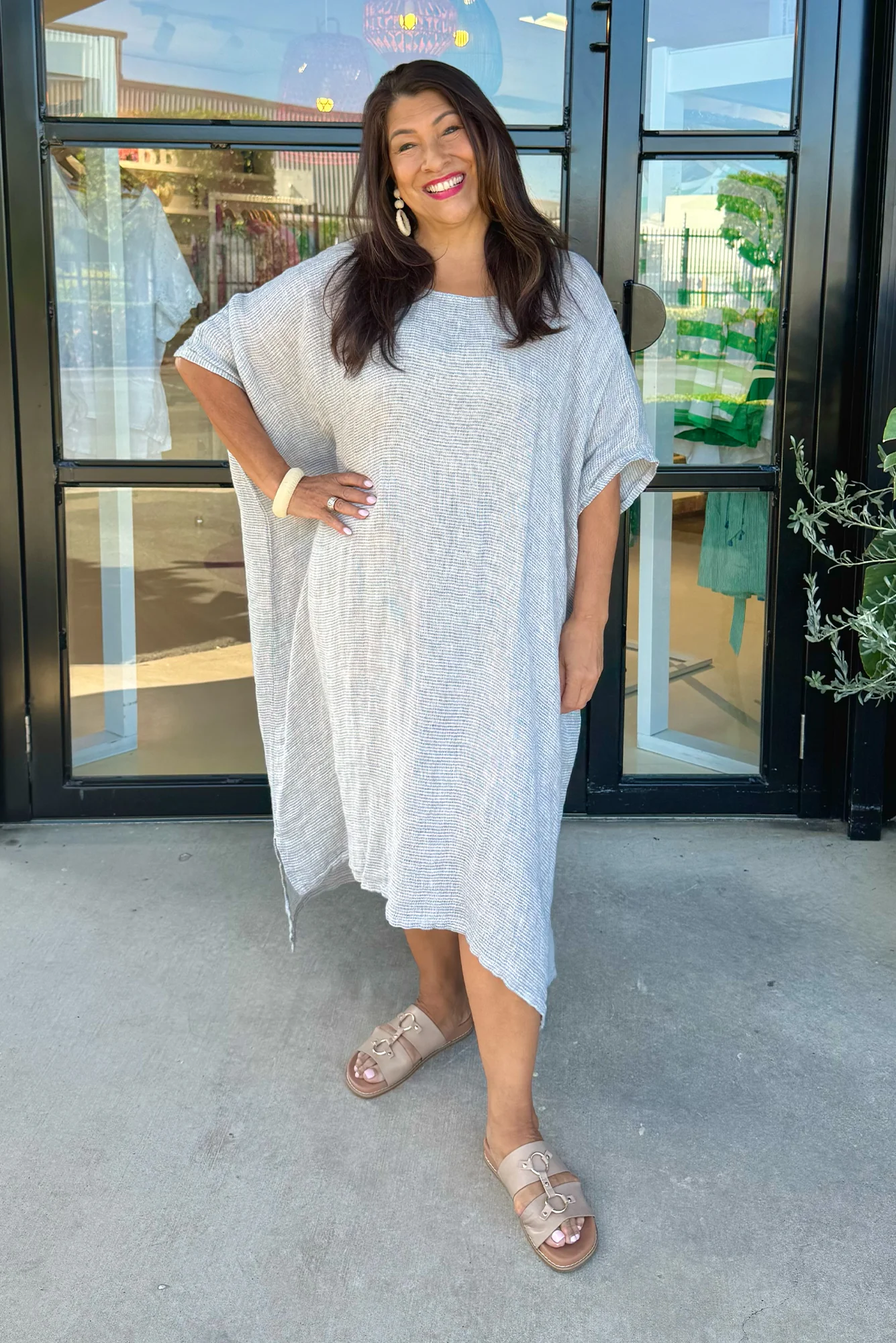 Buffy Light Blue Stripe Linen Kaftan - Image 7