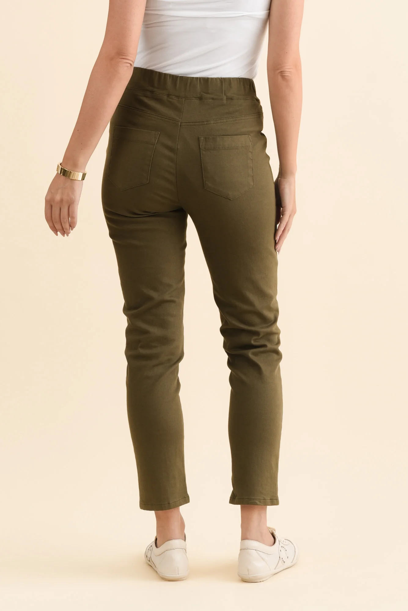 Callie Olive Cotton Stretch Pants - Image 4