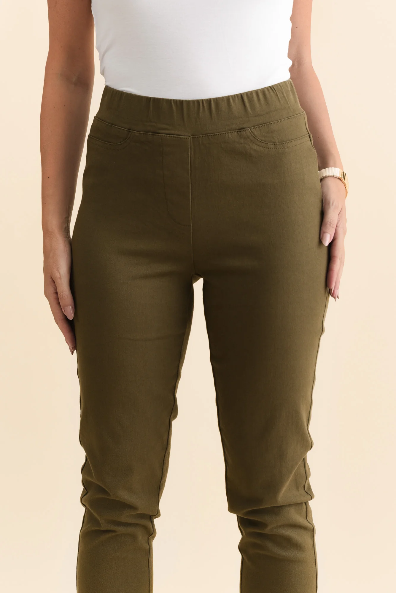 Callie Olive Cotton Stretch Pants - Image 5