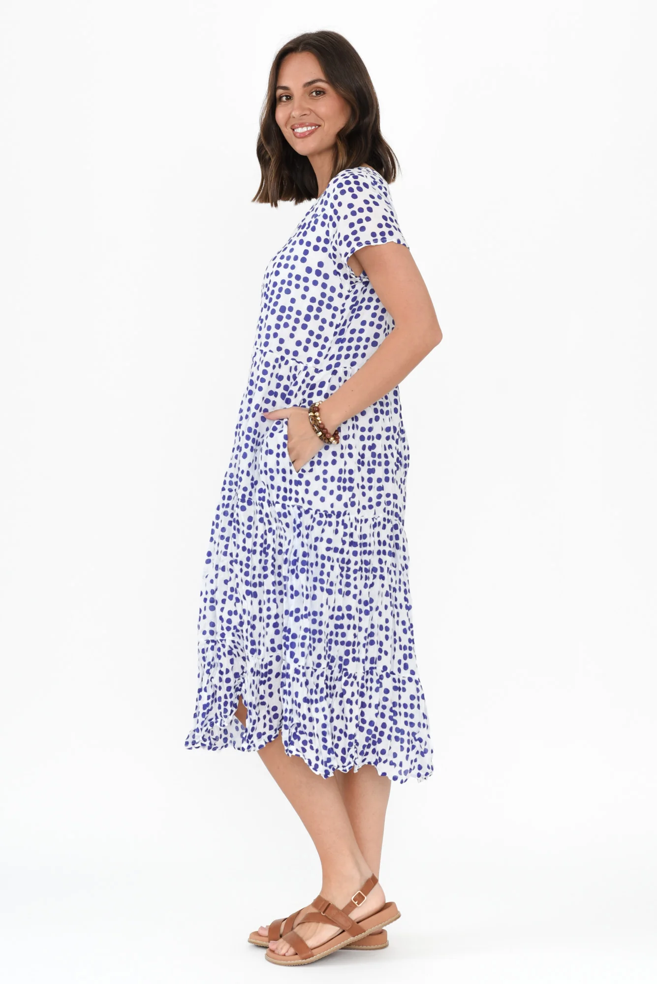 Carmen Blue Confetti Crinkle Cotton Dress - Image 4