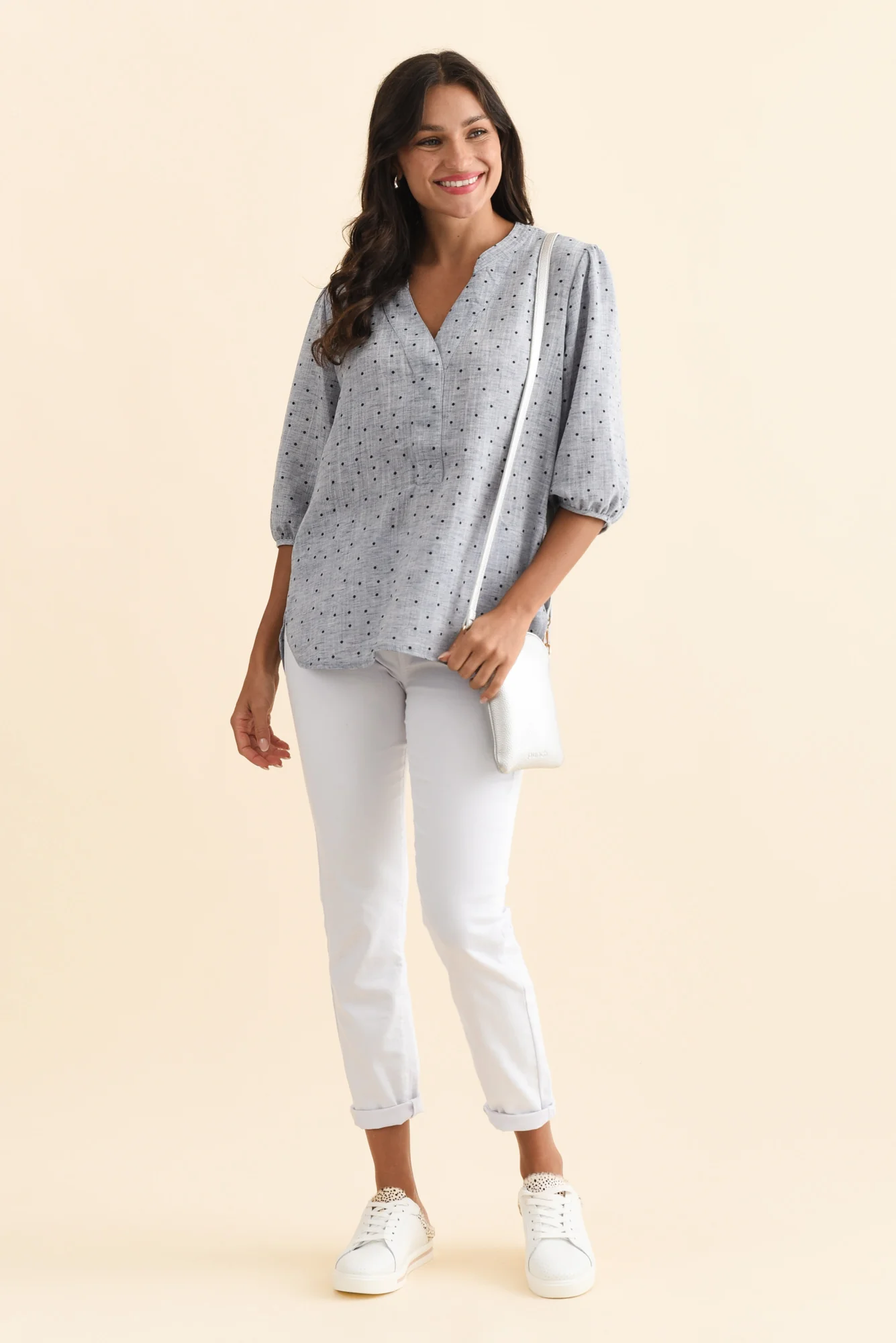 Carmin Blue Spot Linen Blend Top - Image 2