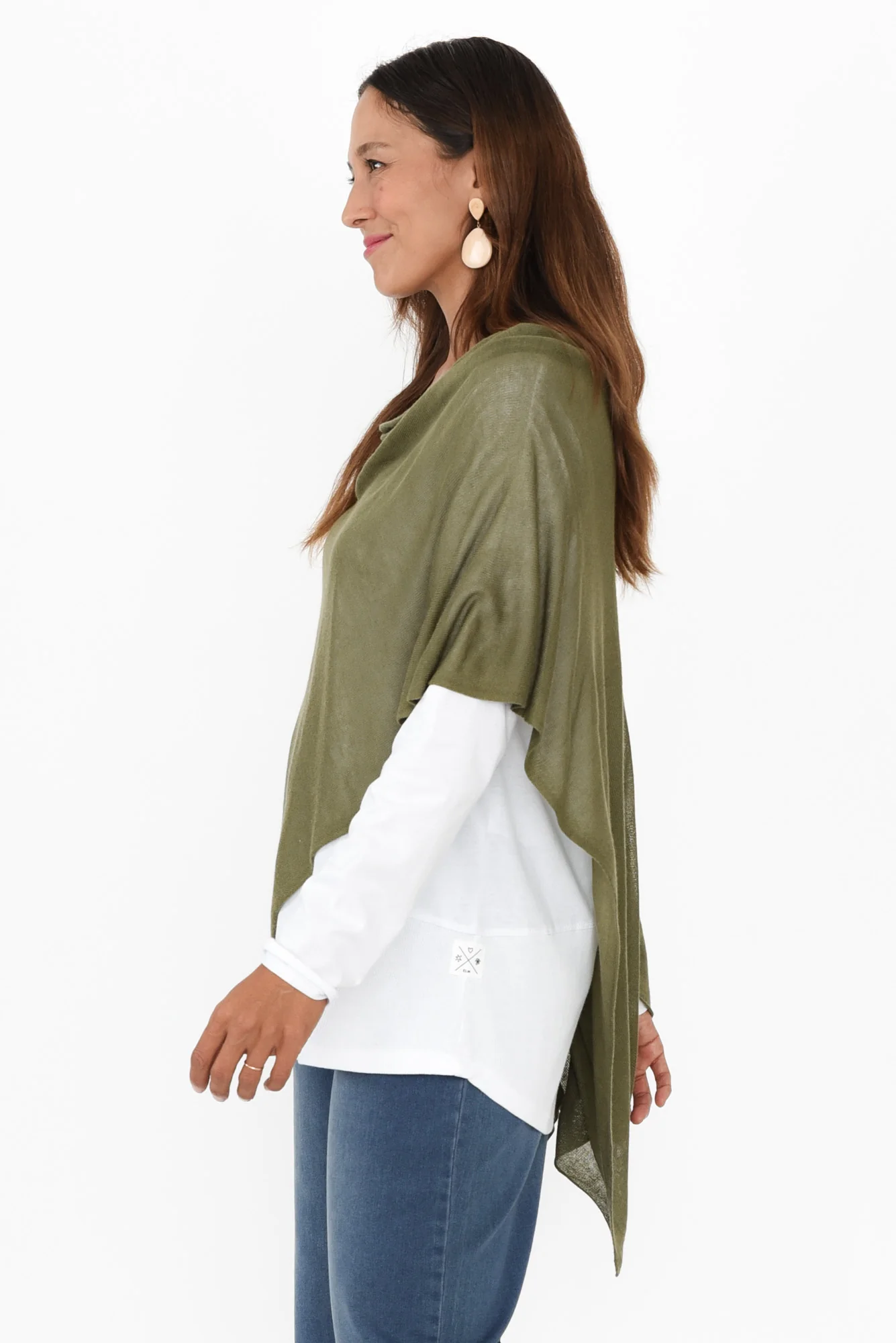 Carrie Olive Cashmere Bamboo Poncho - Image 3