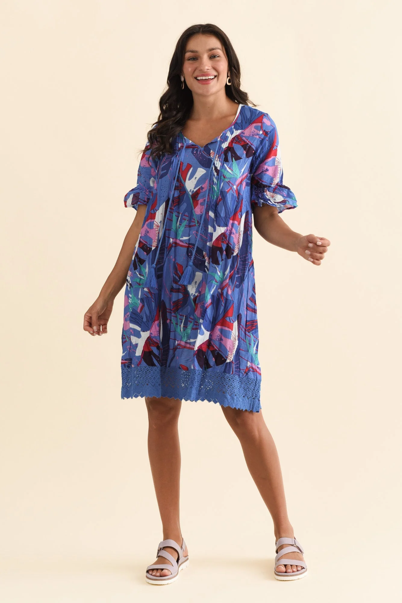 Cayman Navy Tropical Cotton Tunic Dress - Image 2