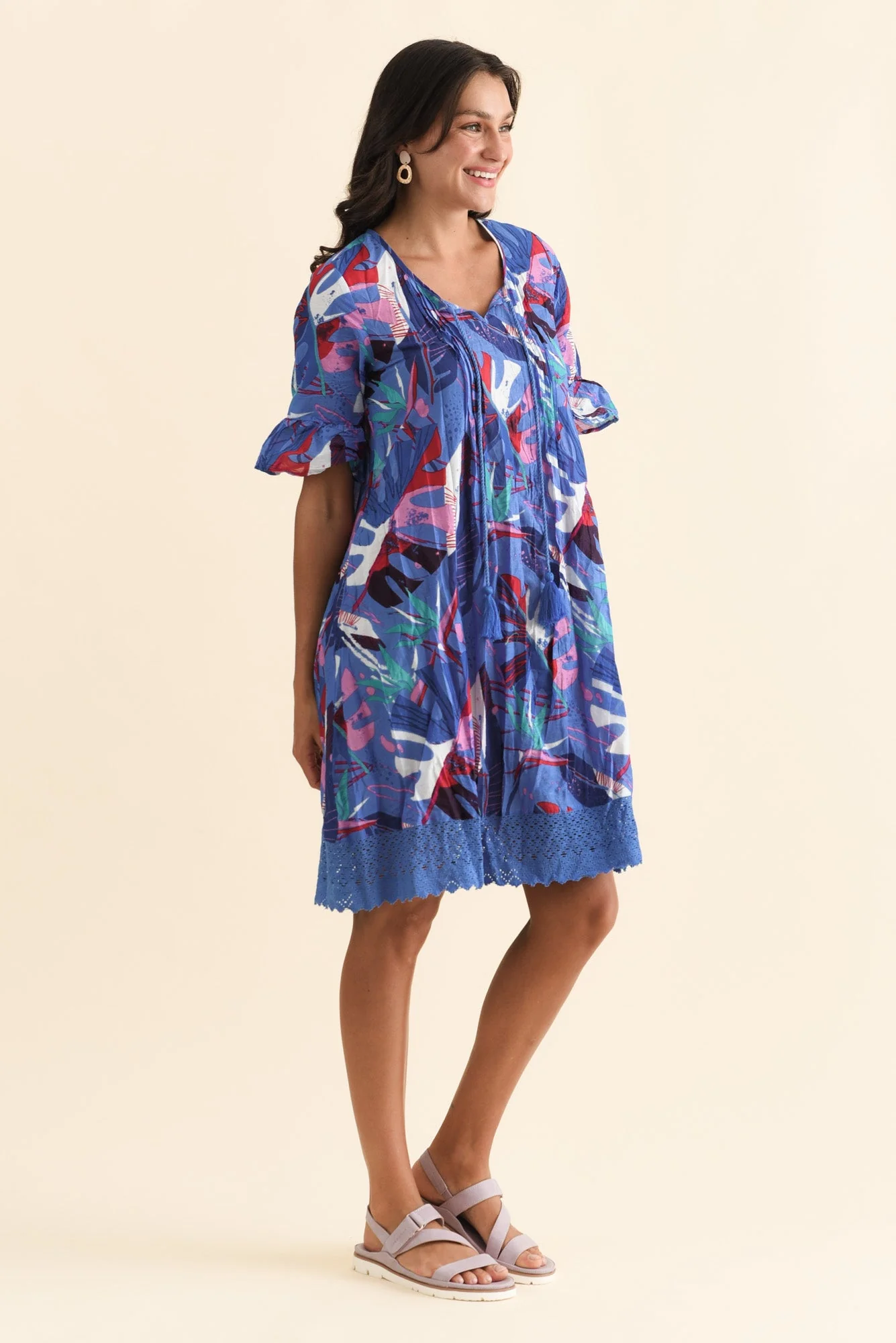 Cayman Navy Tropical Cotton Tunic Dress - Image 4
