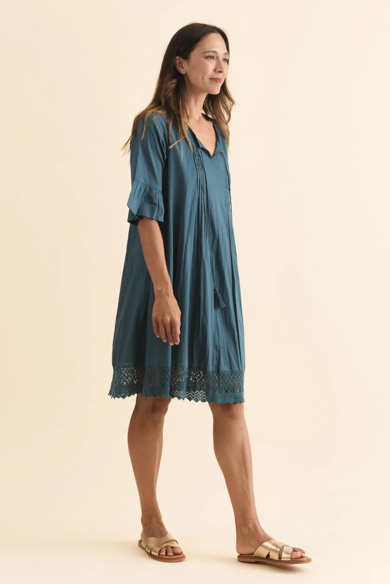 Cayman Teal Cotton Tunic Dress - Image 3
