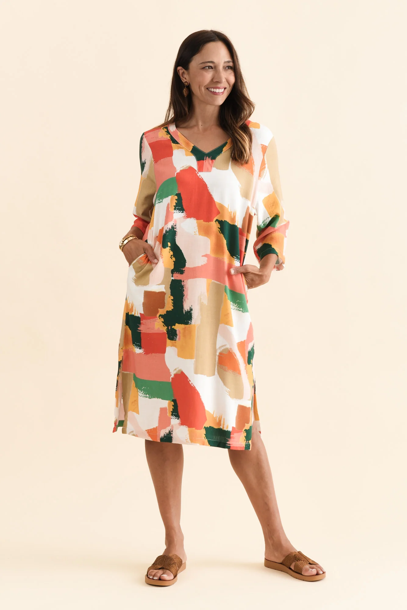 Celine Pink Abstract Linen Cotton Dress - Image 2