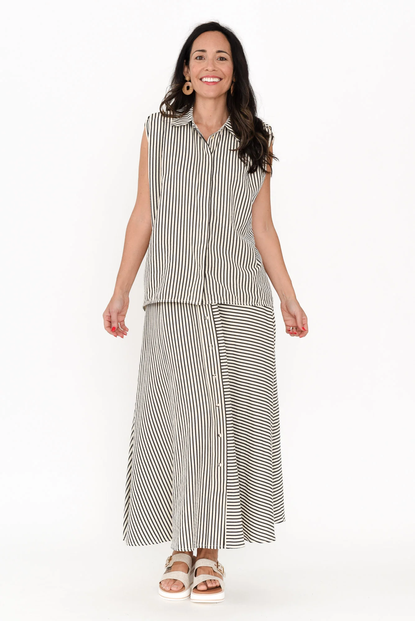 Charlie Black Stripe Sleeveless Shirt - Image 7