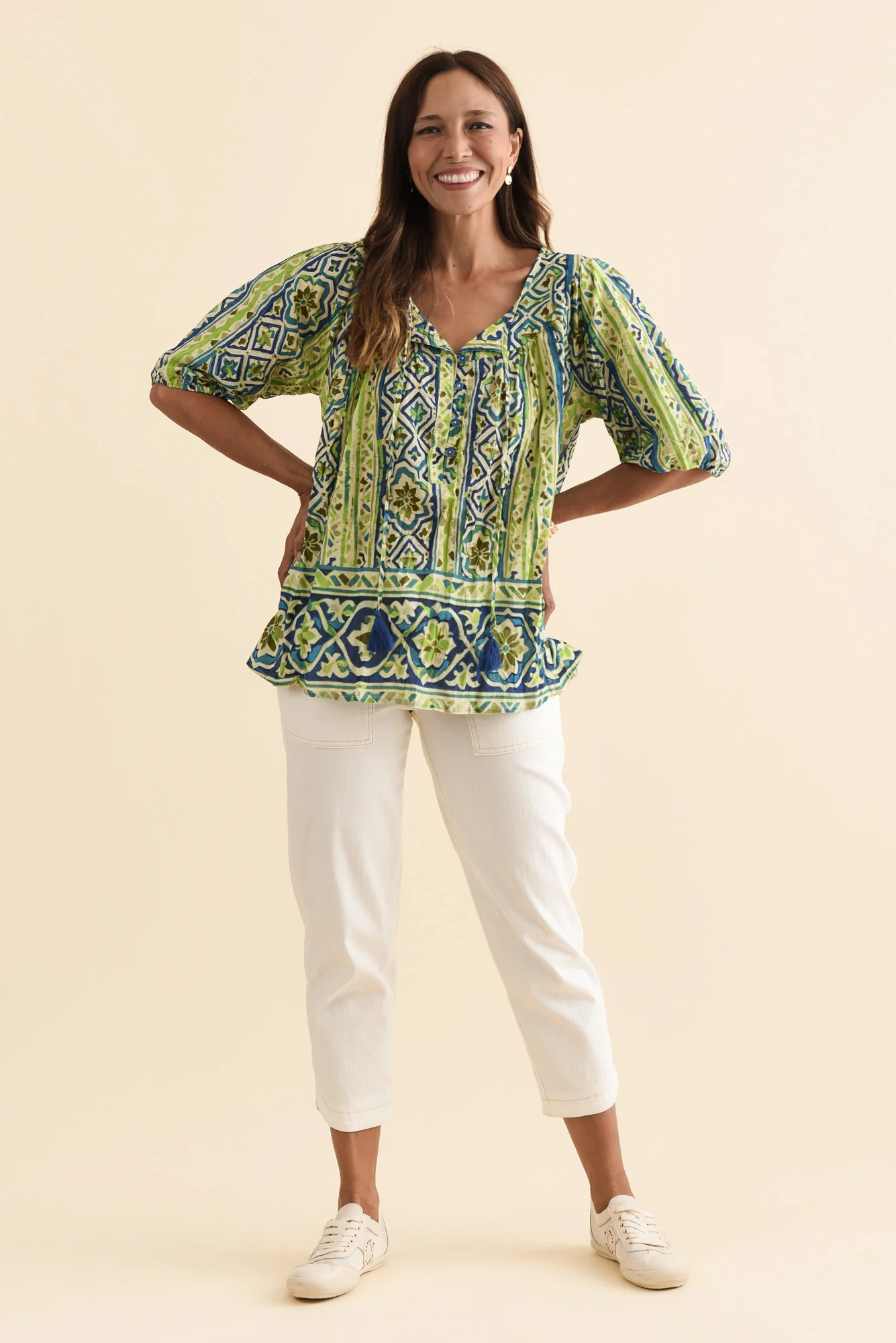 Claris Blue Abstract Crinkle Cotton Top - Image 6