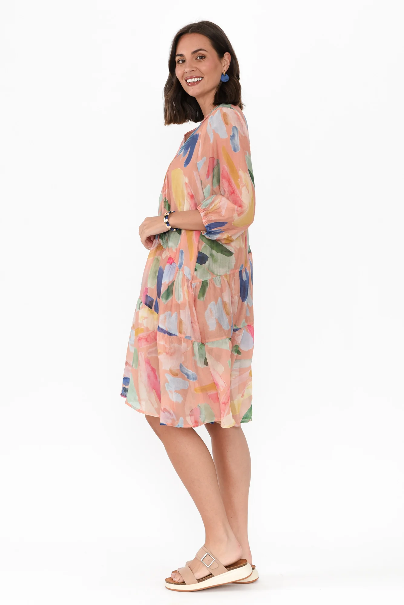 Dasha Pink Abstract Cotton Blend Dress - Image 3