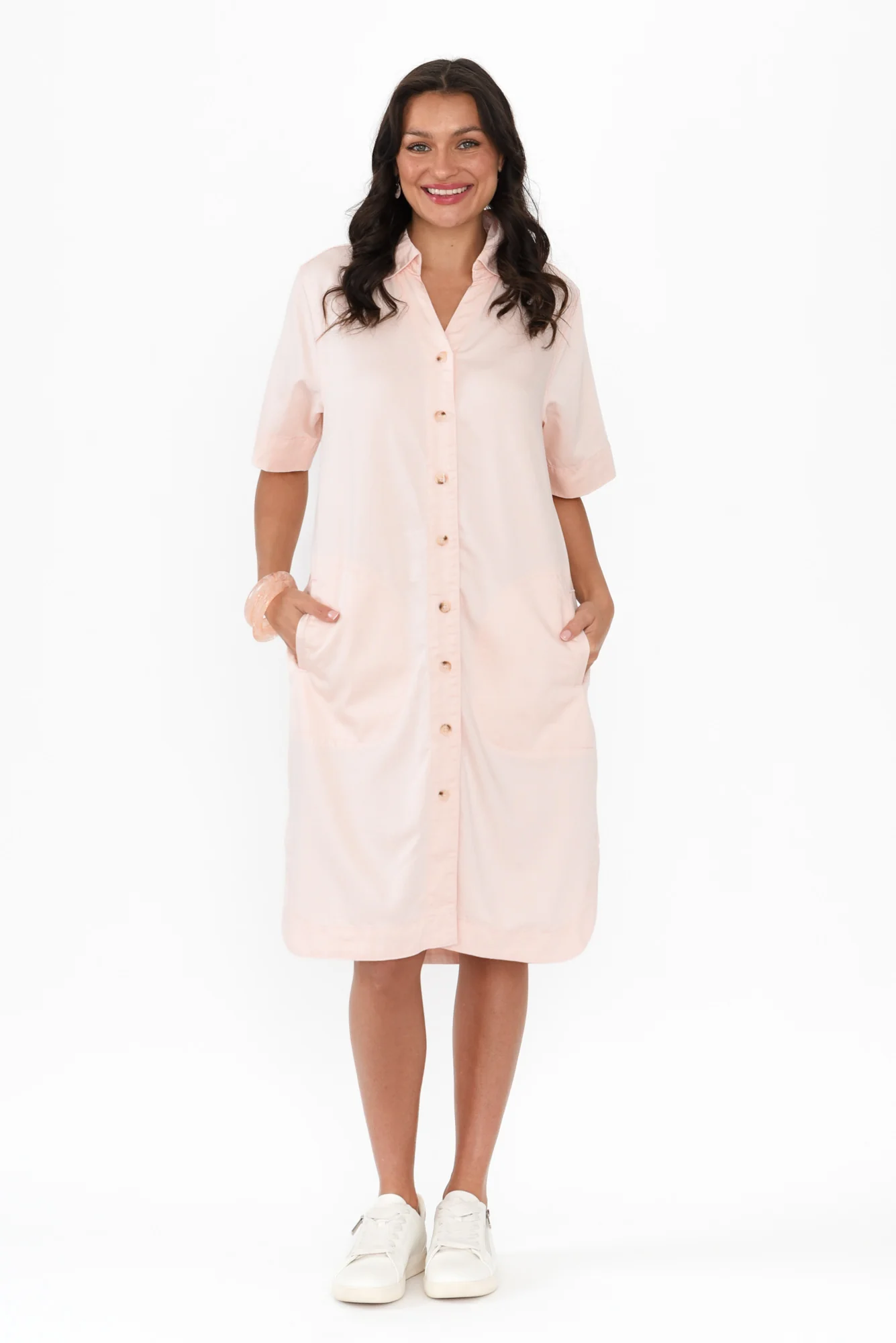 Dawson Light Pink Denim Button Dress - Image 3
