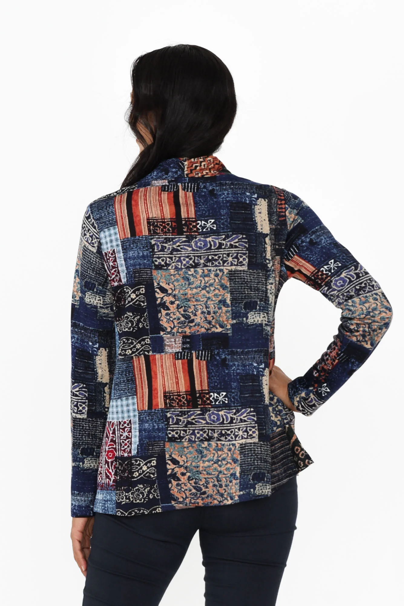 Della Blue Patchwork Turtleneck Top - Image 4