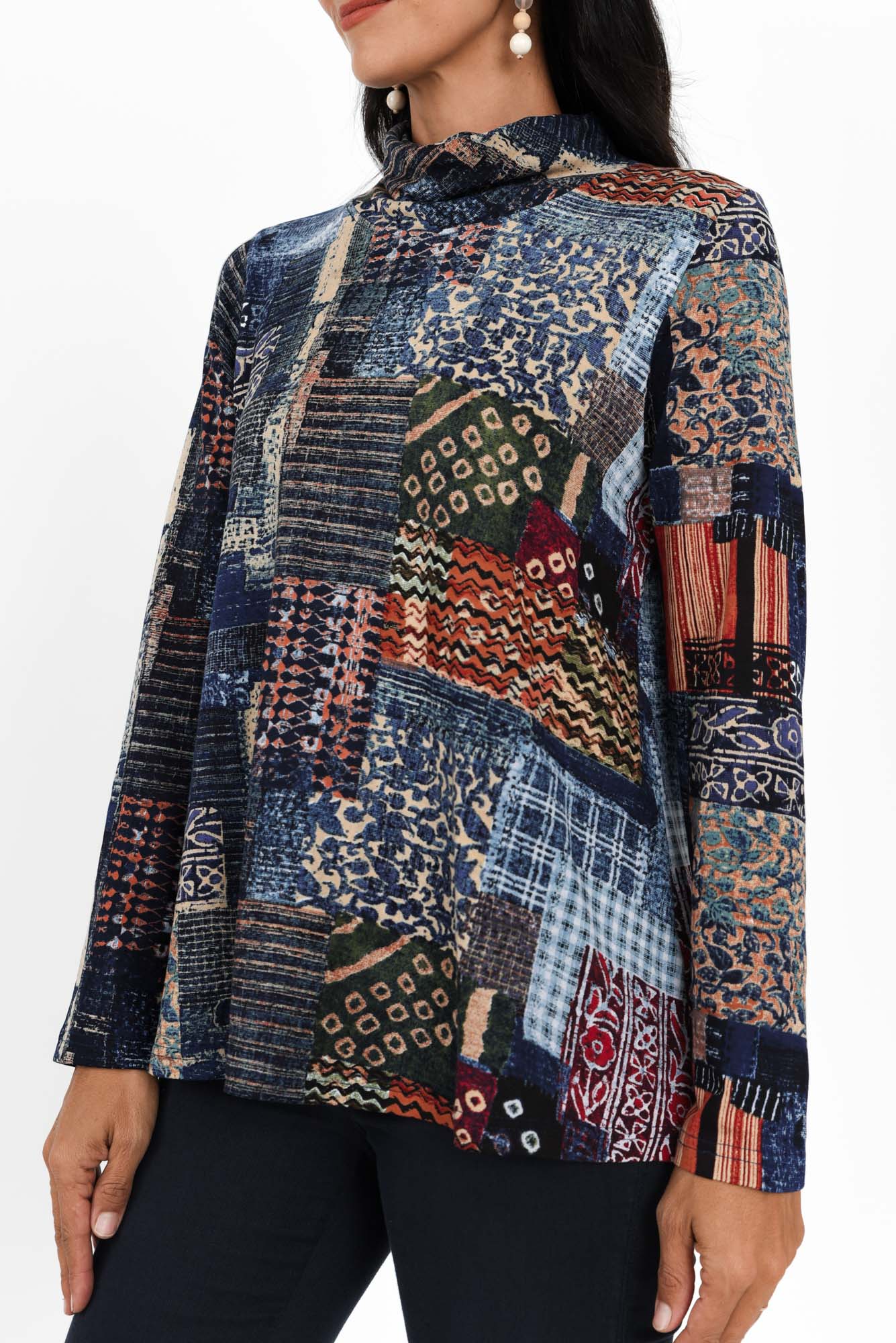 Della Blue Patchwork Turtleneck Top - Image 5