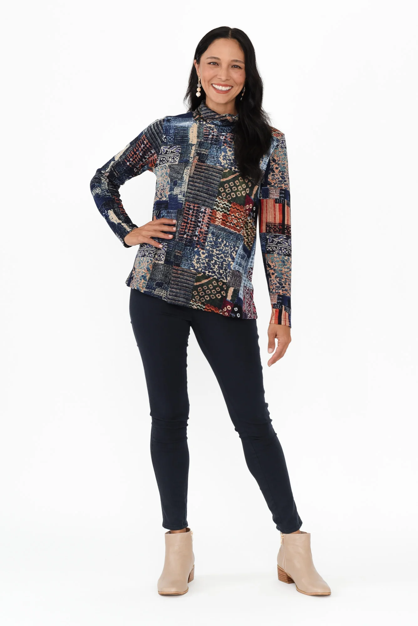 Della Blue Patchwork Turtleneck Top - Image 6