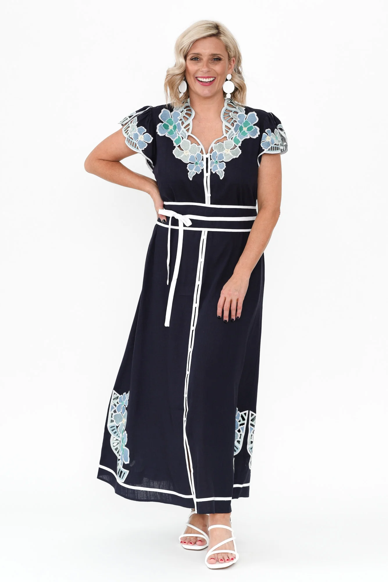 Delray Navy Lapis Embroidered Dress - Image 7