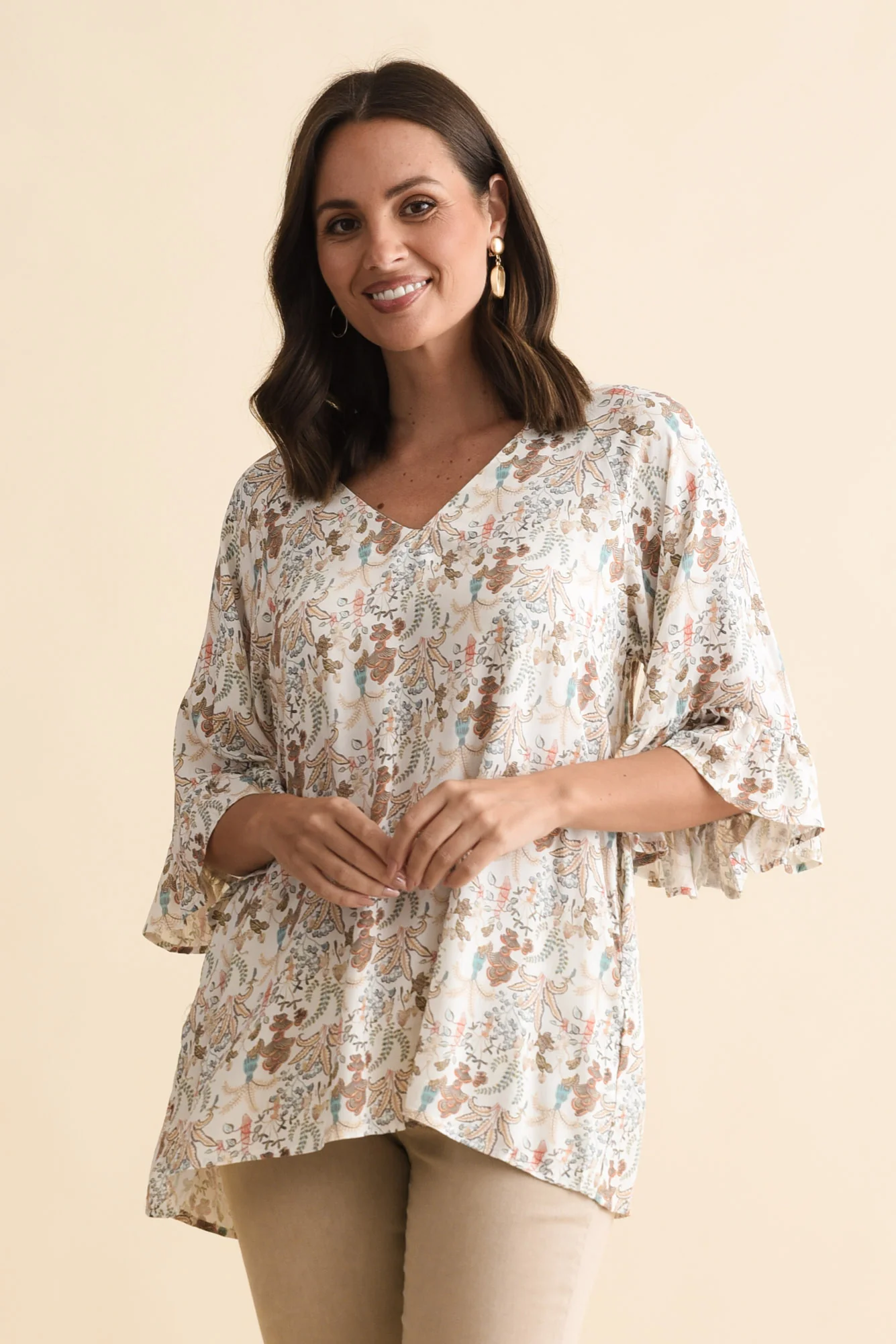 Diona Cream Garden Frill Sleeve Top