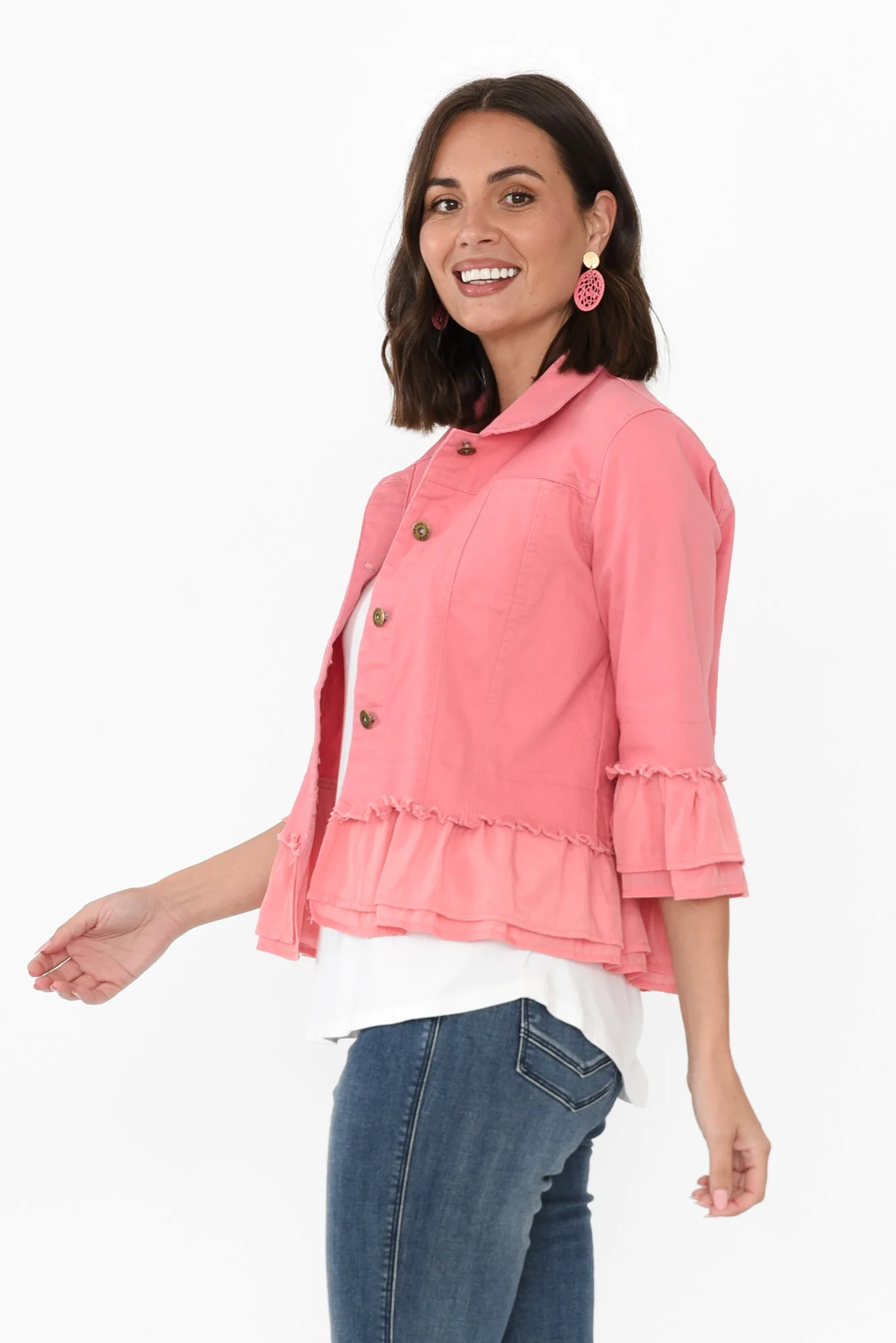Dolores Pink Cotton Frill Jacket - Image 4