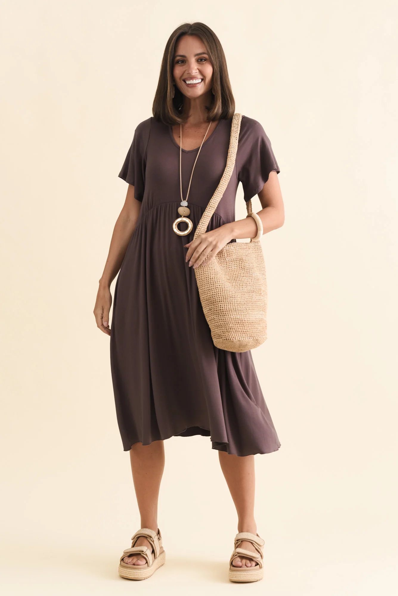 Donna Brown Gathered Dress