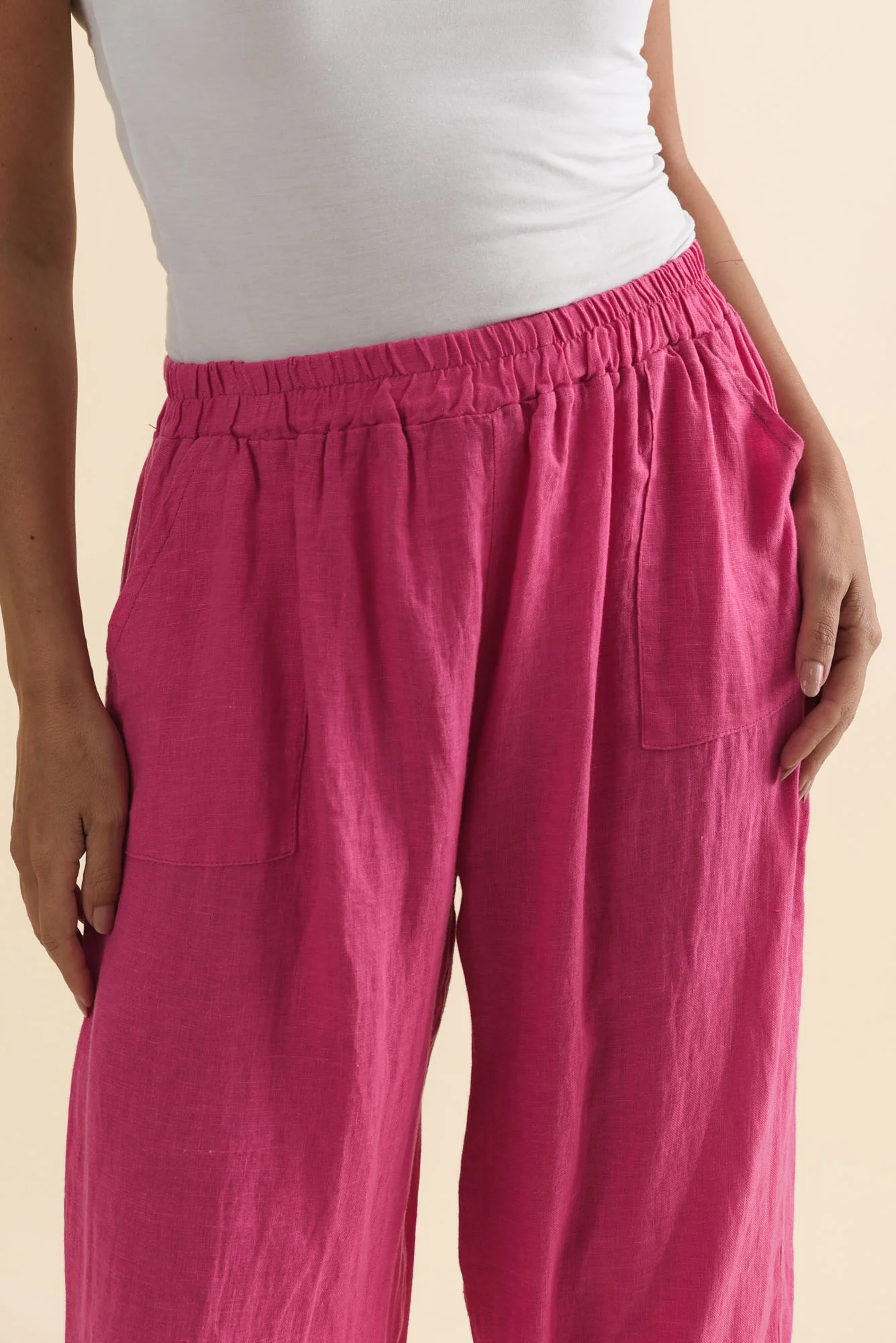 Elide Hot Pink Linen Cropped Pants - Image 6