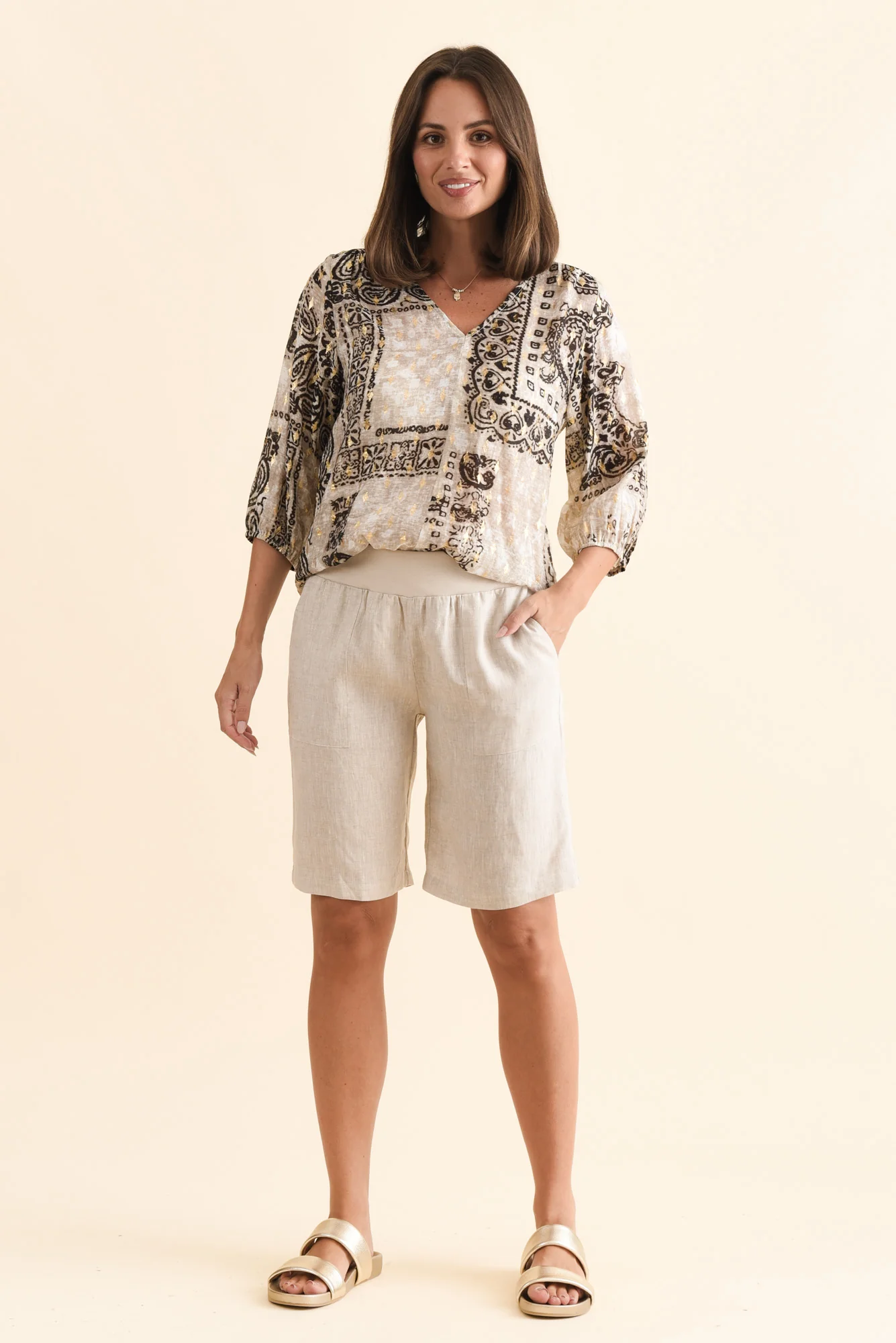 Elka Beige Linen Relaxed Shorts - Image 2